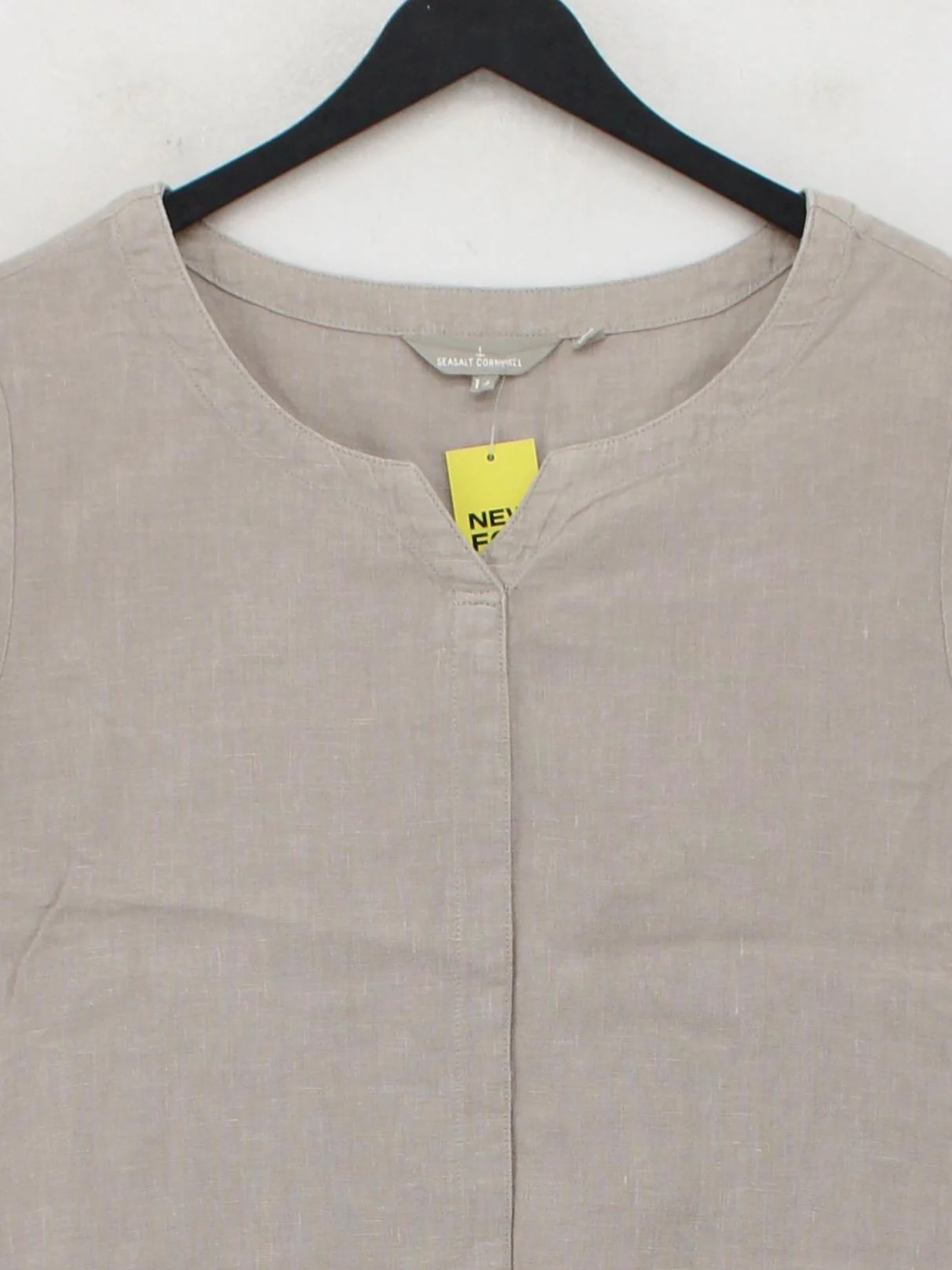 SEASALT CORNWALL Women's Top L Grey 100% Linen Short Sleeve Round Neck Basic - Image 3
