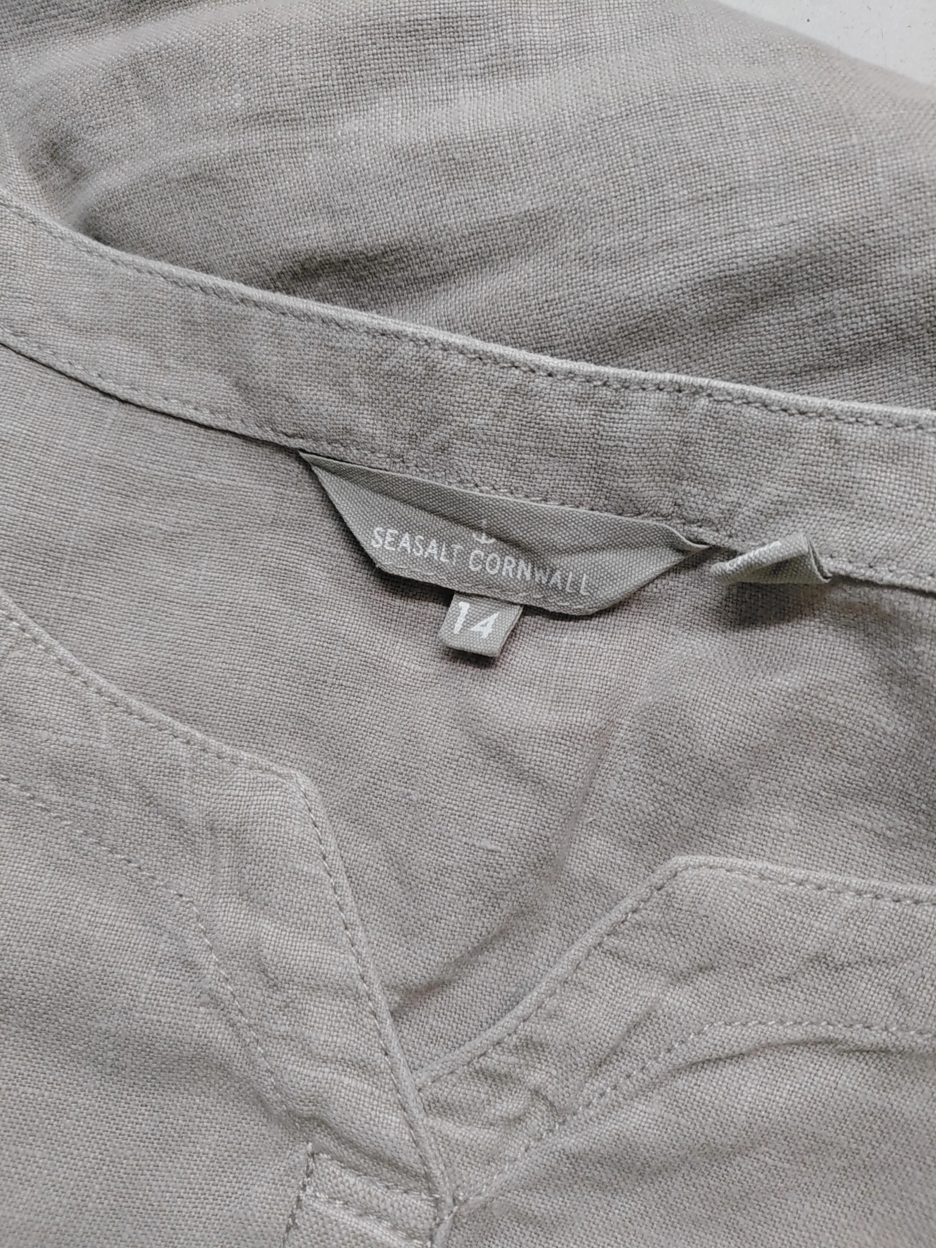 SEASALT CORNWALL Women's Top L Grey 100% Linen Short Sleeve Round Neck Basic - Image 5