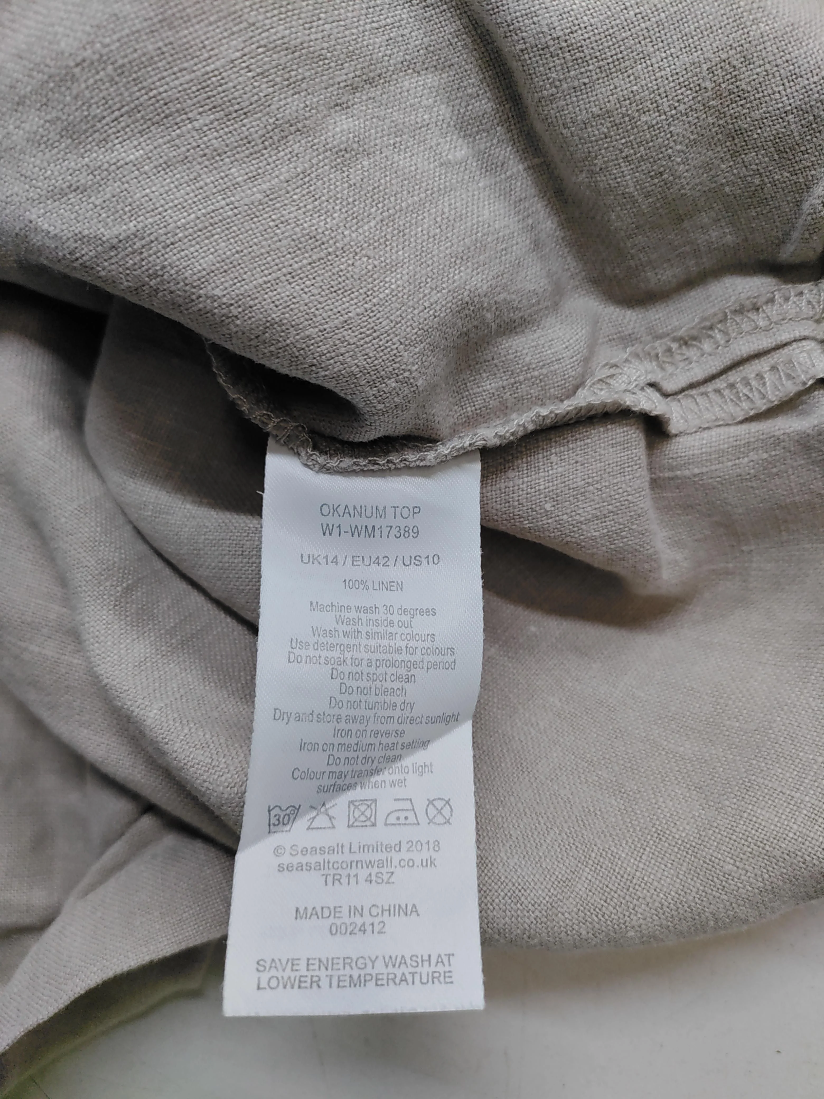 SEASALT CORNWALL Women's Top L Grey 100% Linen Short Sleeve Round Neck Basic - Image 6