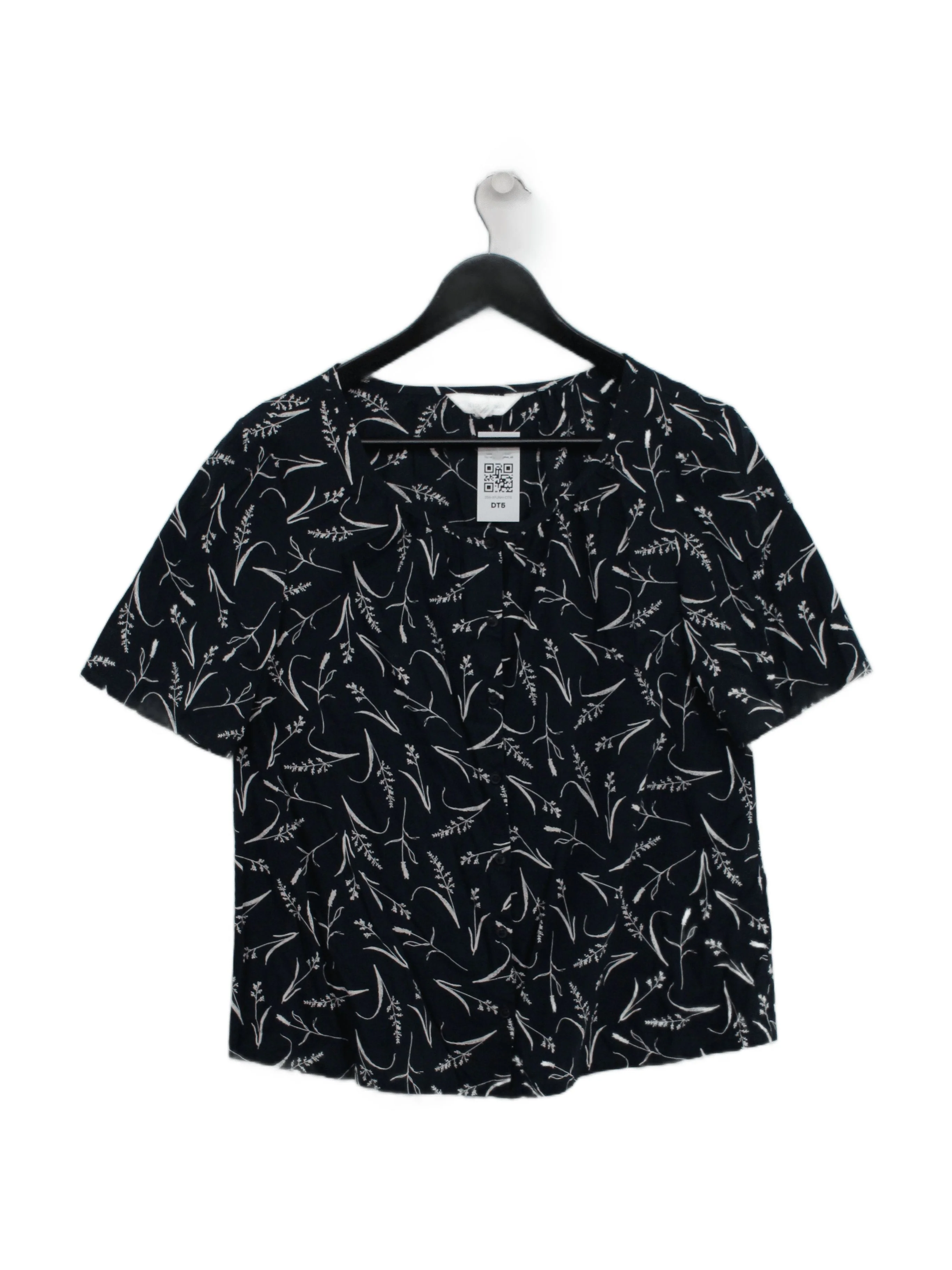 SEASALT CORNWALL Women's Top S Blue Floral 100% Cotton Short Sleeve V-Neck Basic