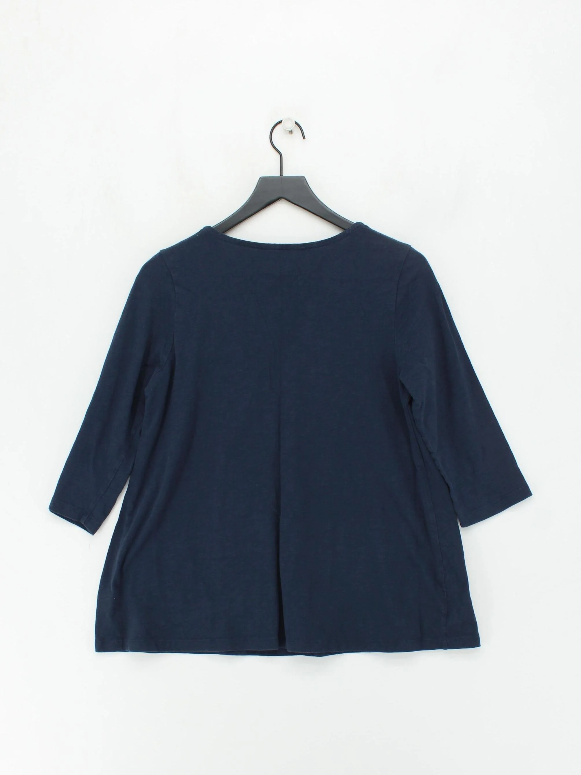 SEASALT CORNWALL Women's Top UK 12 Blue 100% Cotton 3/4 Sleeve Round Neck Basic - Image 2