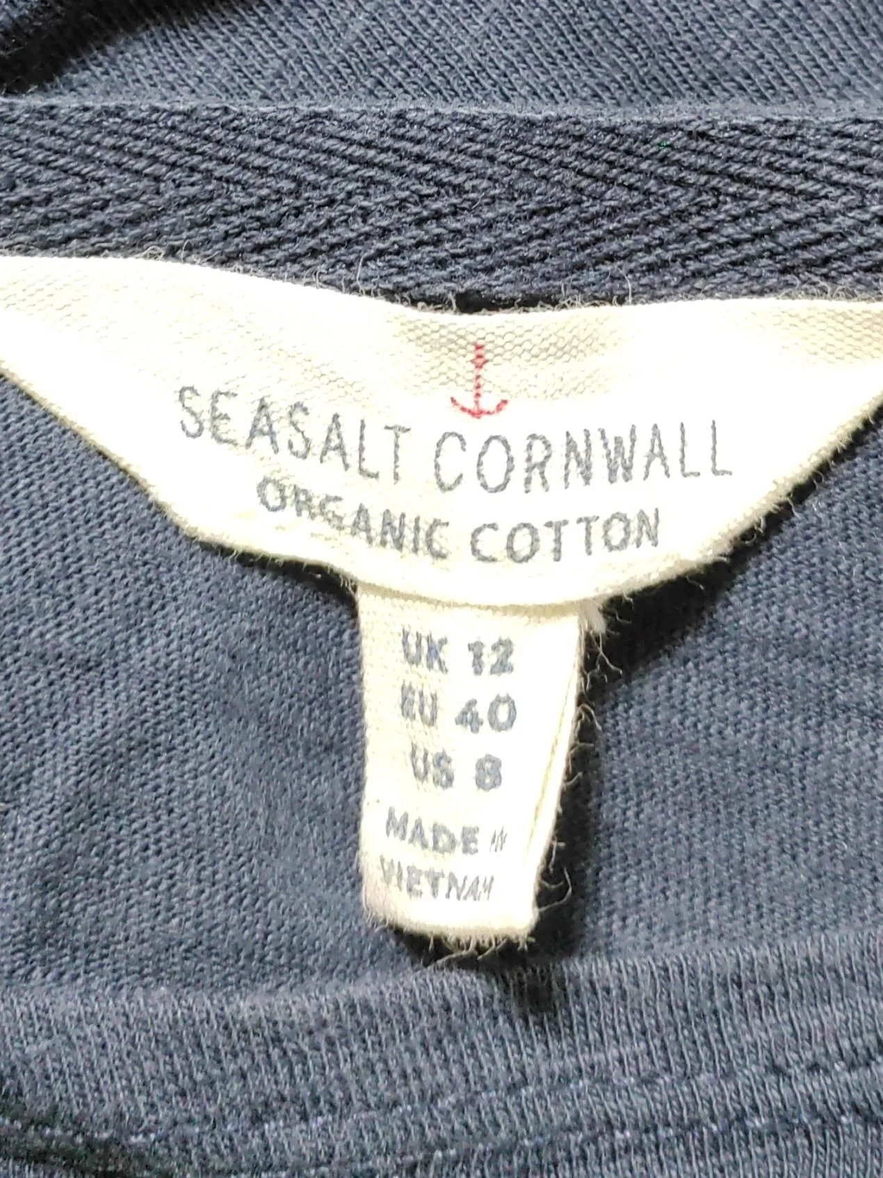 SEASALT CORNWALL Women's Top UK 12 Blue 100% Cotton 3/4 Sleeve Round Neck Basic - Image 6