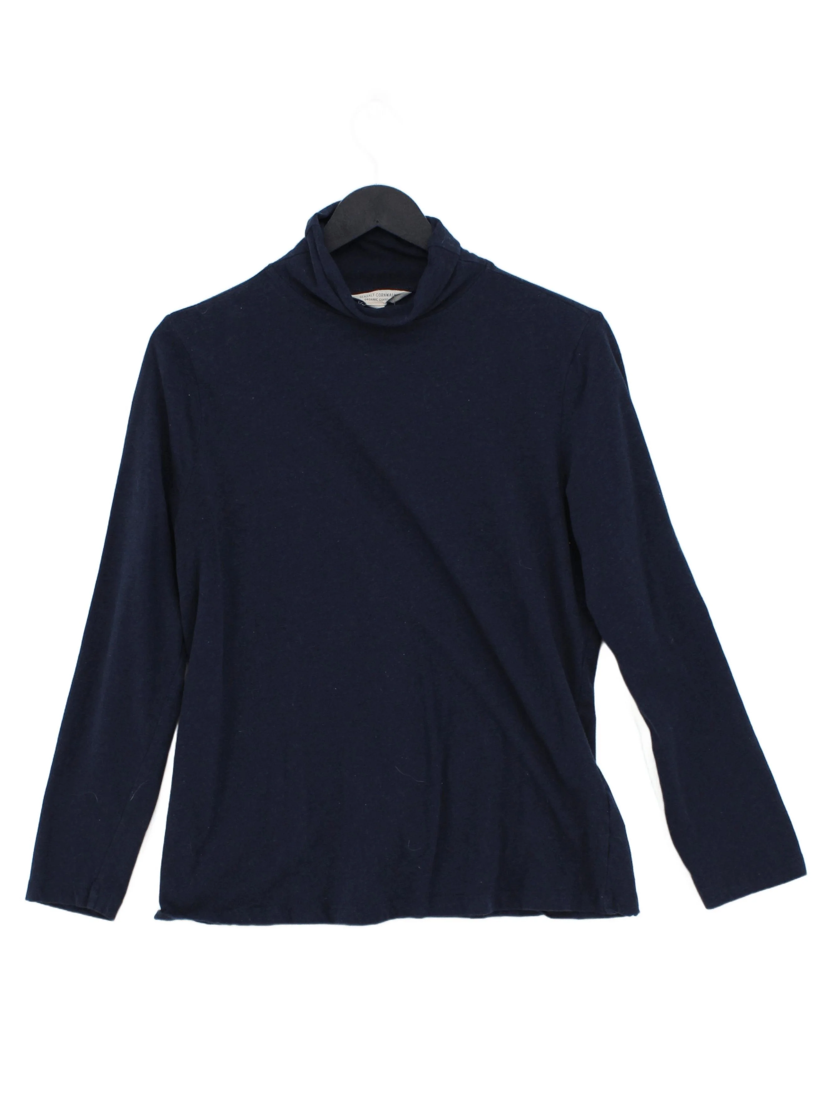 SEASALT CORNWALL Women's Top UK 14 Blue 100% Cotton Long Sleeve High Neck Basic