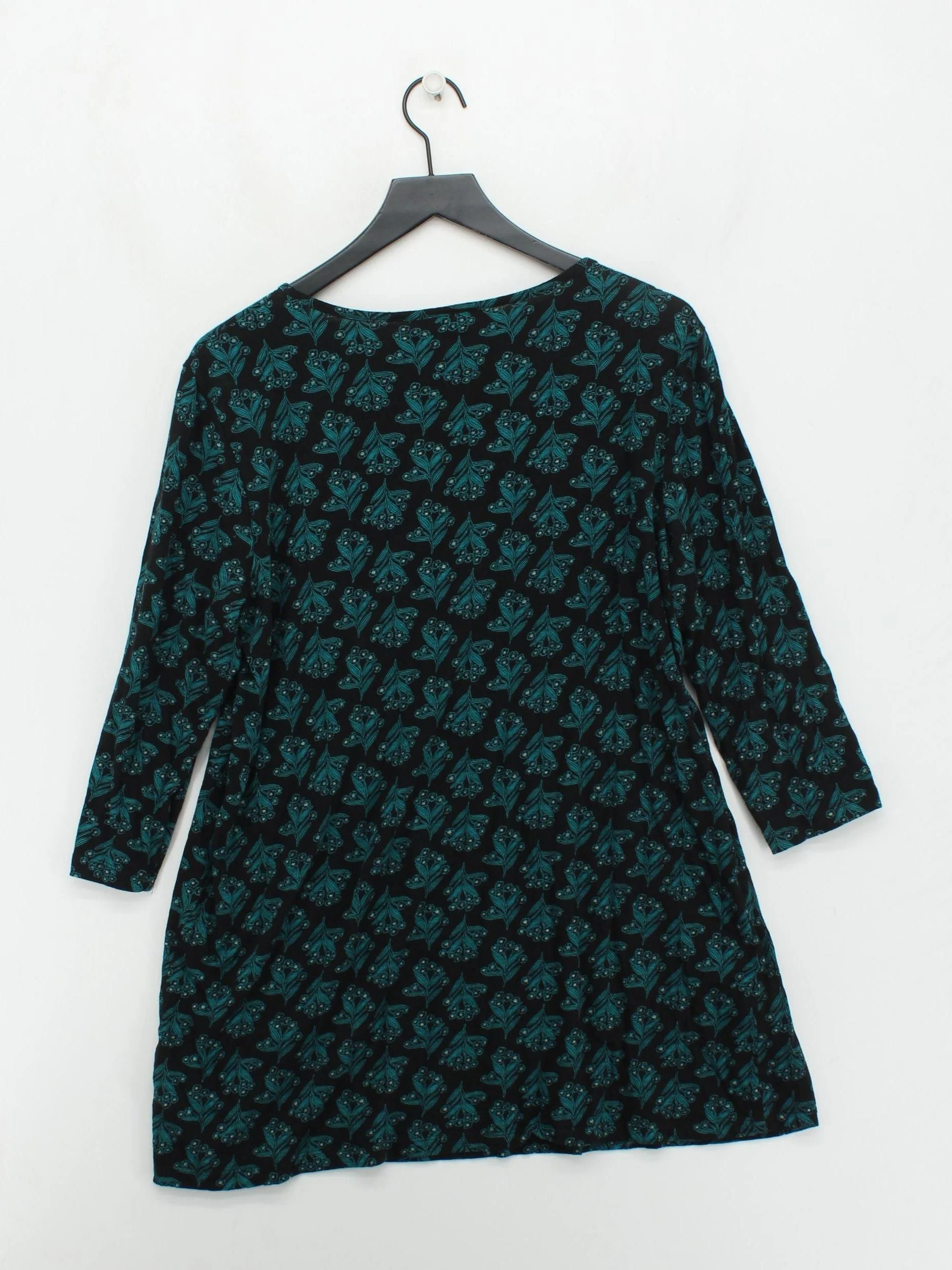 SEASALT CORNWALL Women's Top UK 16 Black 100% Cotton 3/4 Sleeve V-Neck Tunic - Image 2