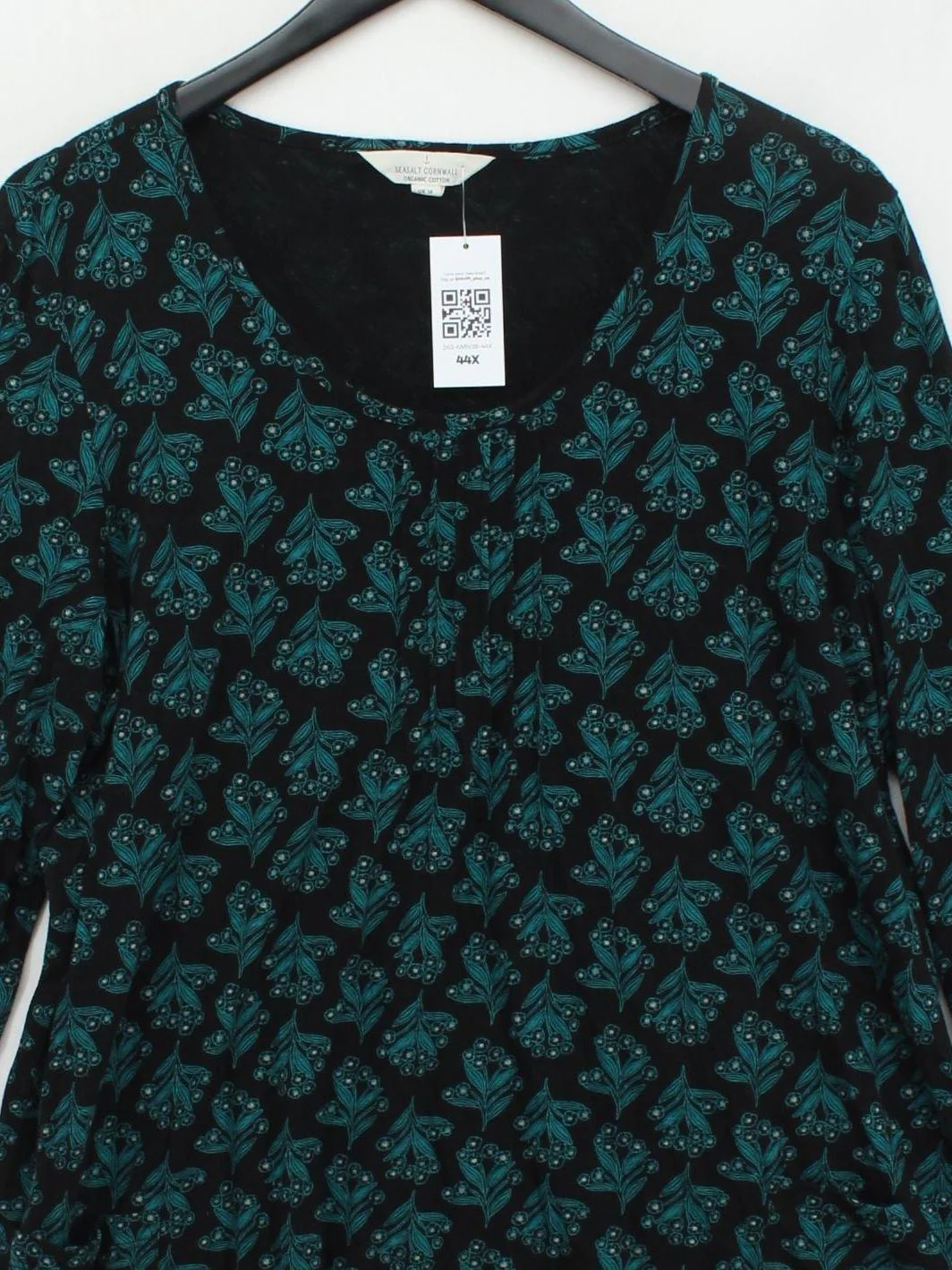 SEASALT CORNWALL Women's Top UK 16 Black 100% Cotton 3/4 Sleeve V-Neck Tunic - Image 3