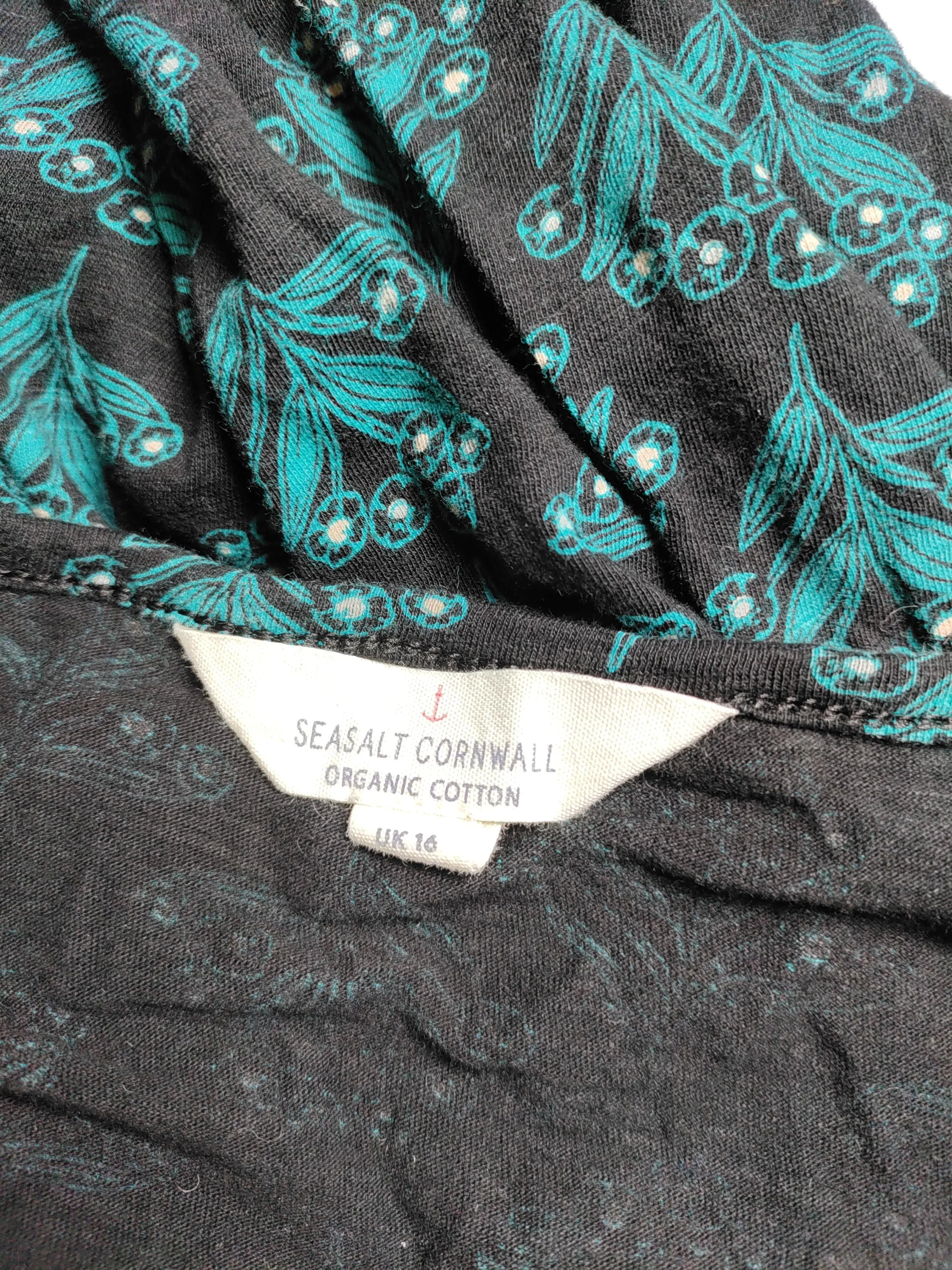 SEASALT CORNWALL Women's Top UK 16 Black 100% Cotton 3/4 Sleeve V-Neck Tunic - Image 5