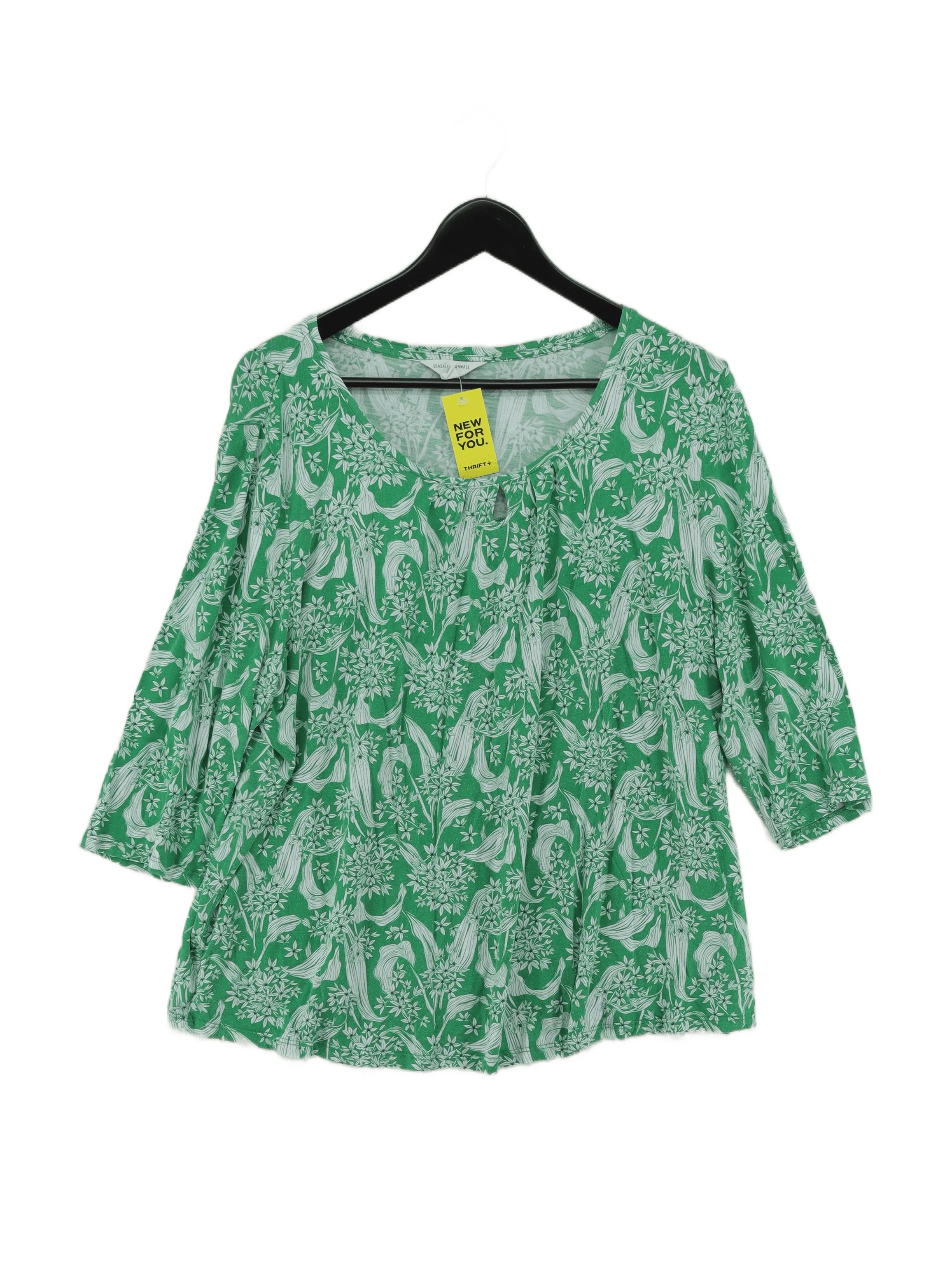 SEASALT CORNWALL Women's Top UK 22 Green Viscose with Cotton Tunic