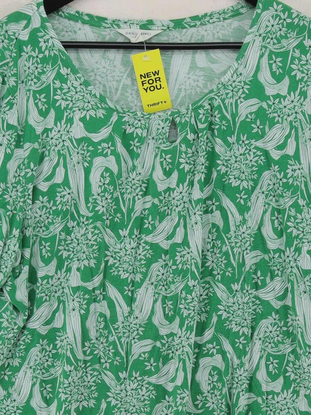 SEASALT CORNWALL Women's Top UK 22 Green Viscose with Cotton Tunic - Image 3