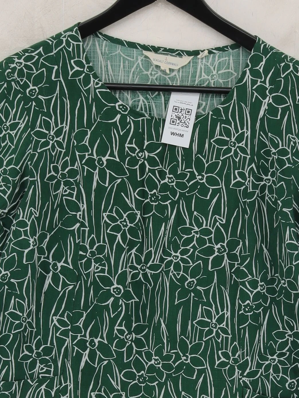 SEASALT CORNWALL Women's Top UK 8 Green Cotton with Viscose Basic - Image 3