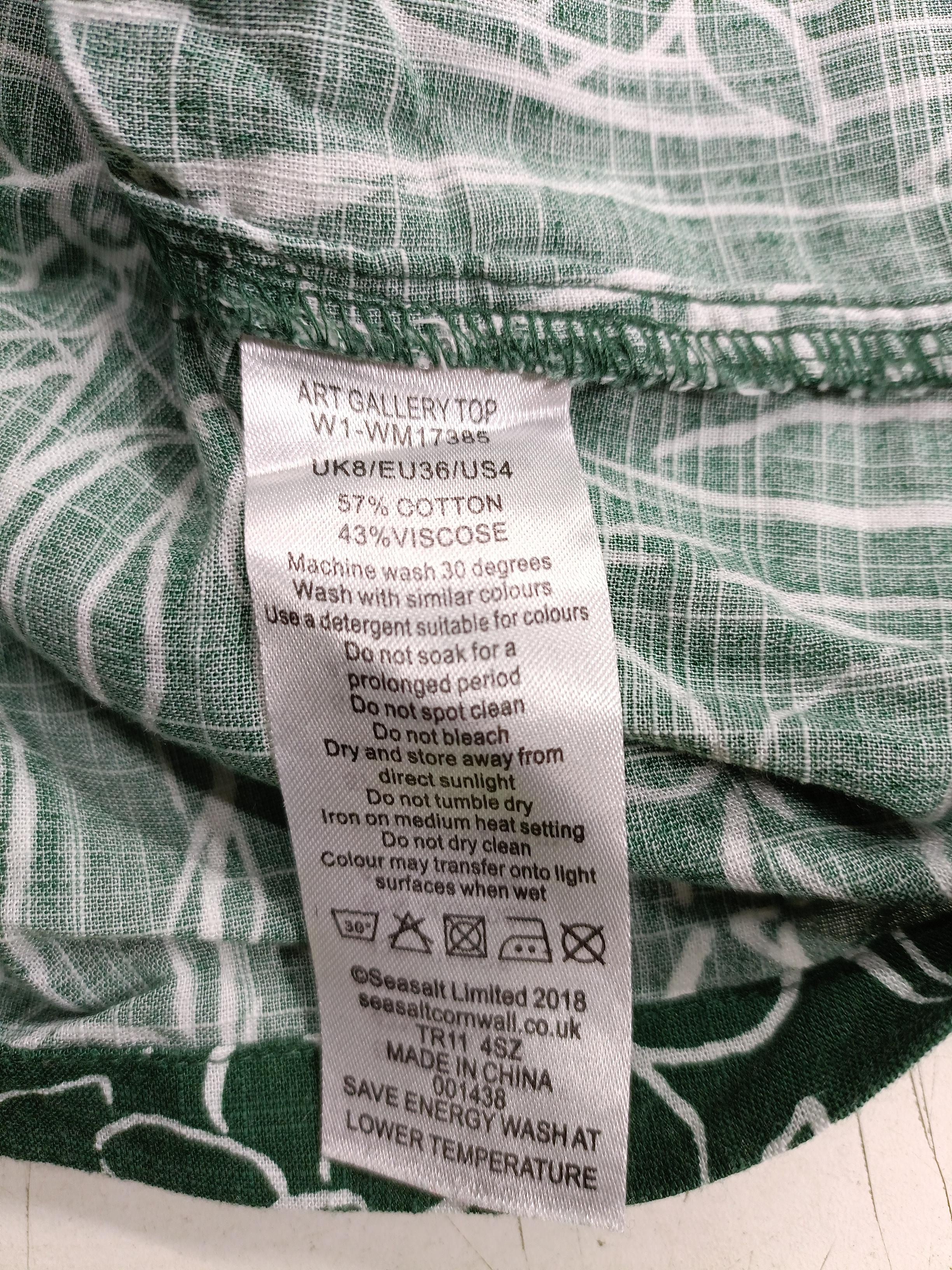SEASALT CORNWALL Women's Top UK 8 Green Cotton with Viscose Basic - Image 6