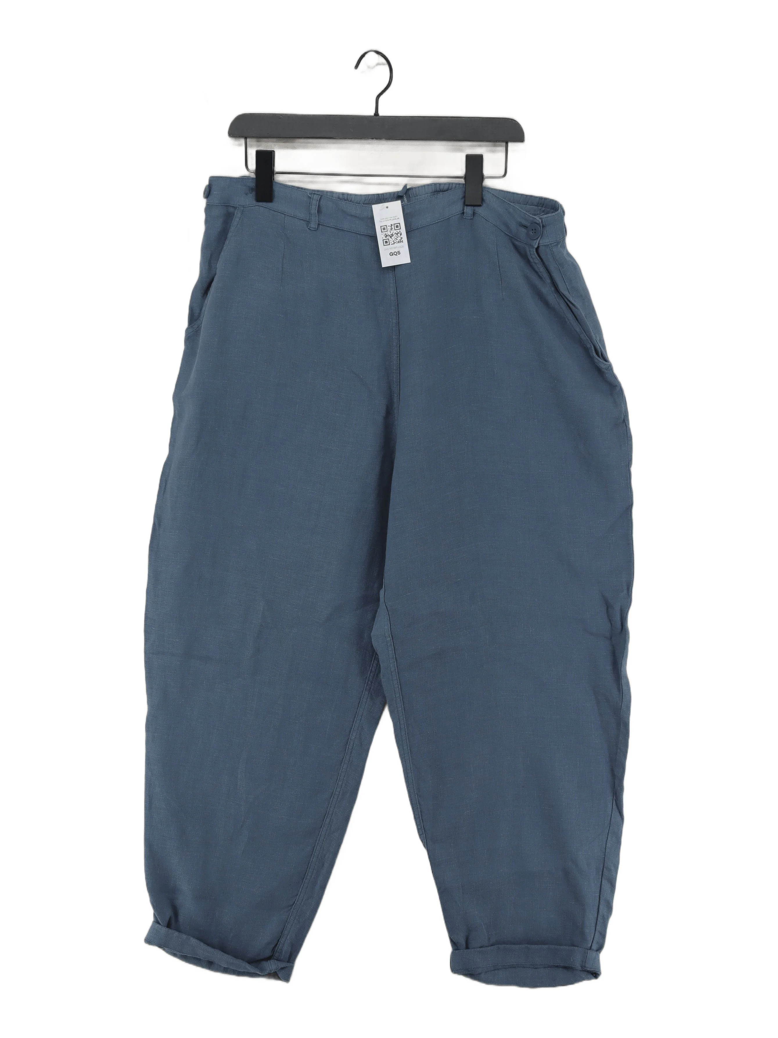 SEASALT CORNWALL Women's Trousers L Blue 100% Linen Tapered Cropped