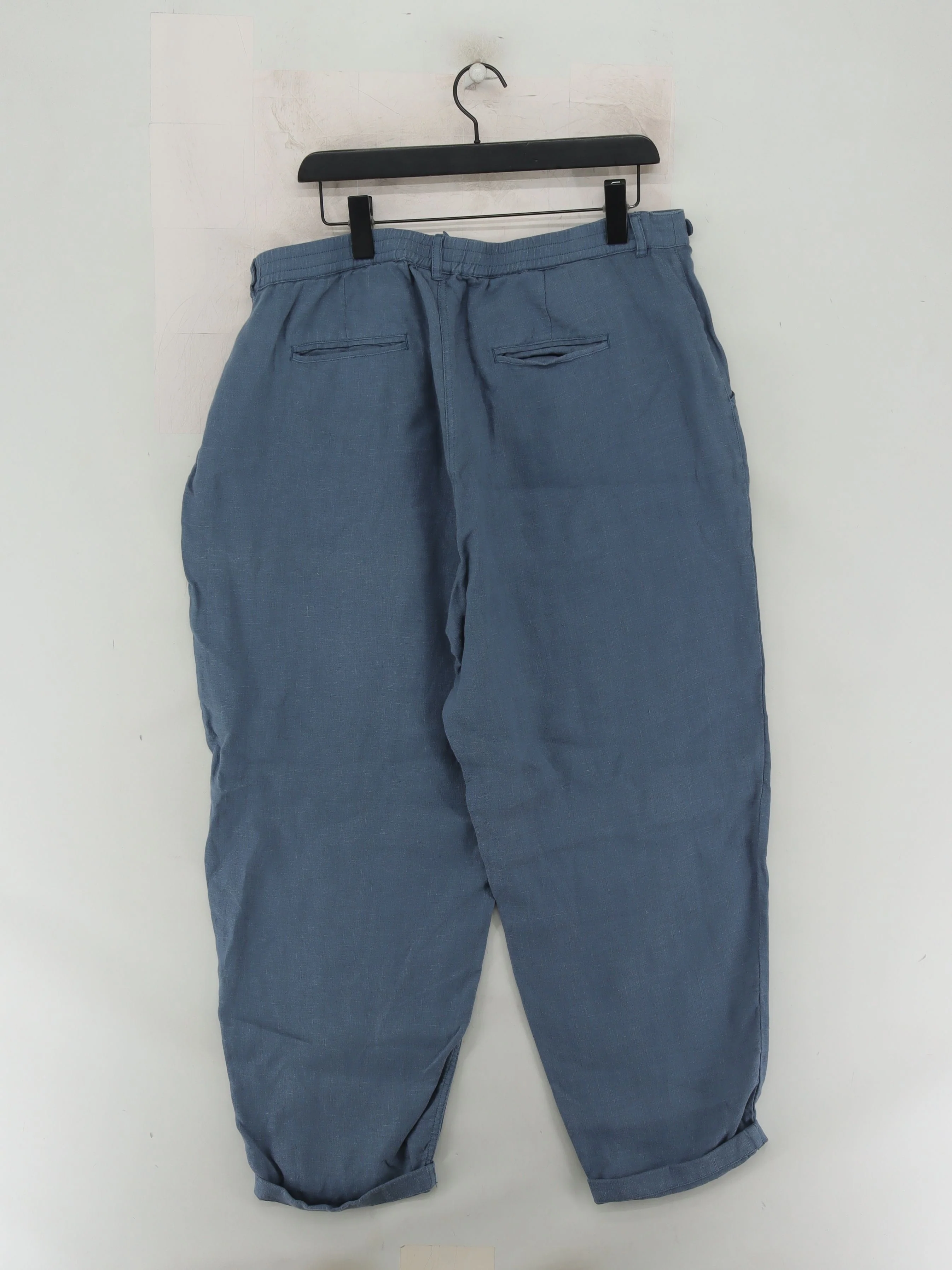 SEASALT CORNWALL Women's Trousers L Blue 100% Linen Tapered Cropped - Image 2