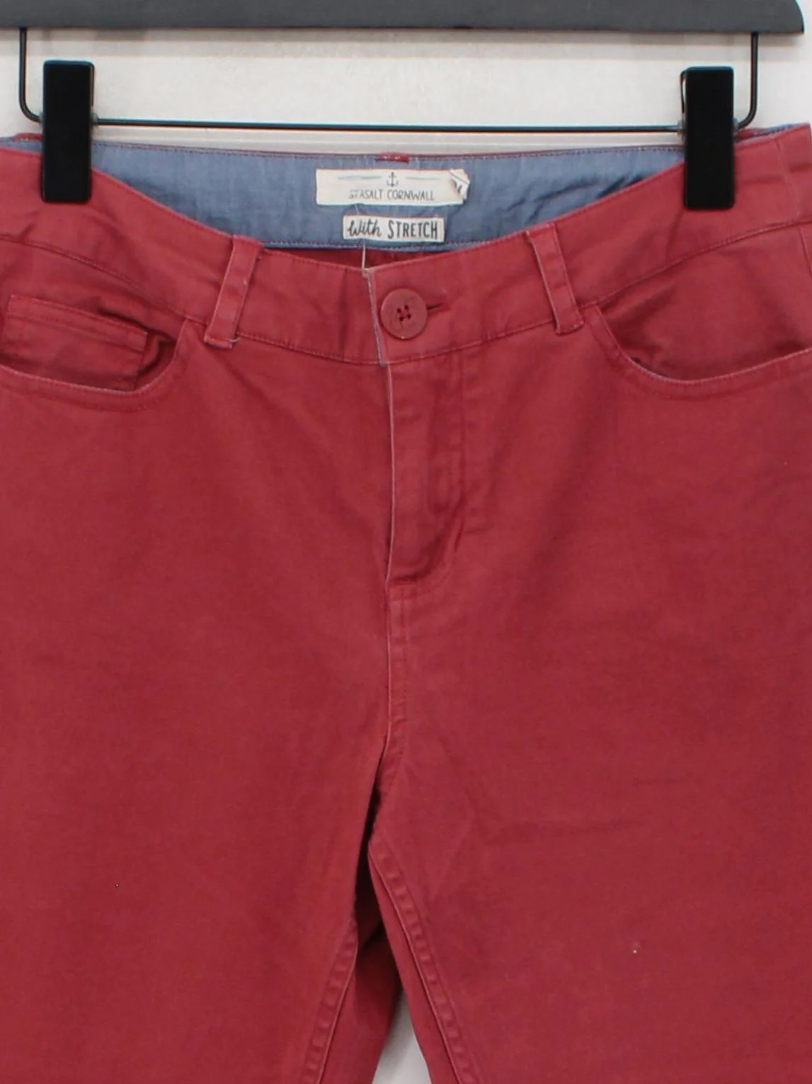 SEASALT CORNWALL Women's Trousers UK 10 Red Cotton with Elastane Cropped - Image 3