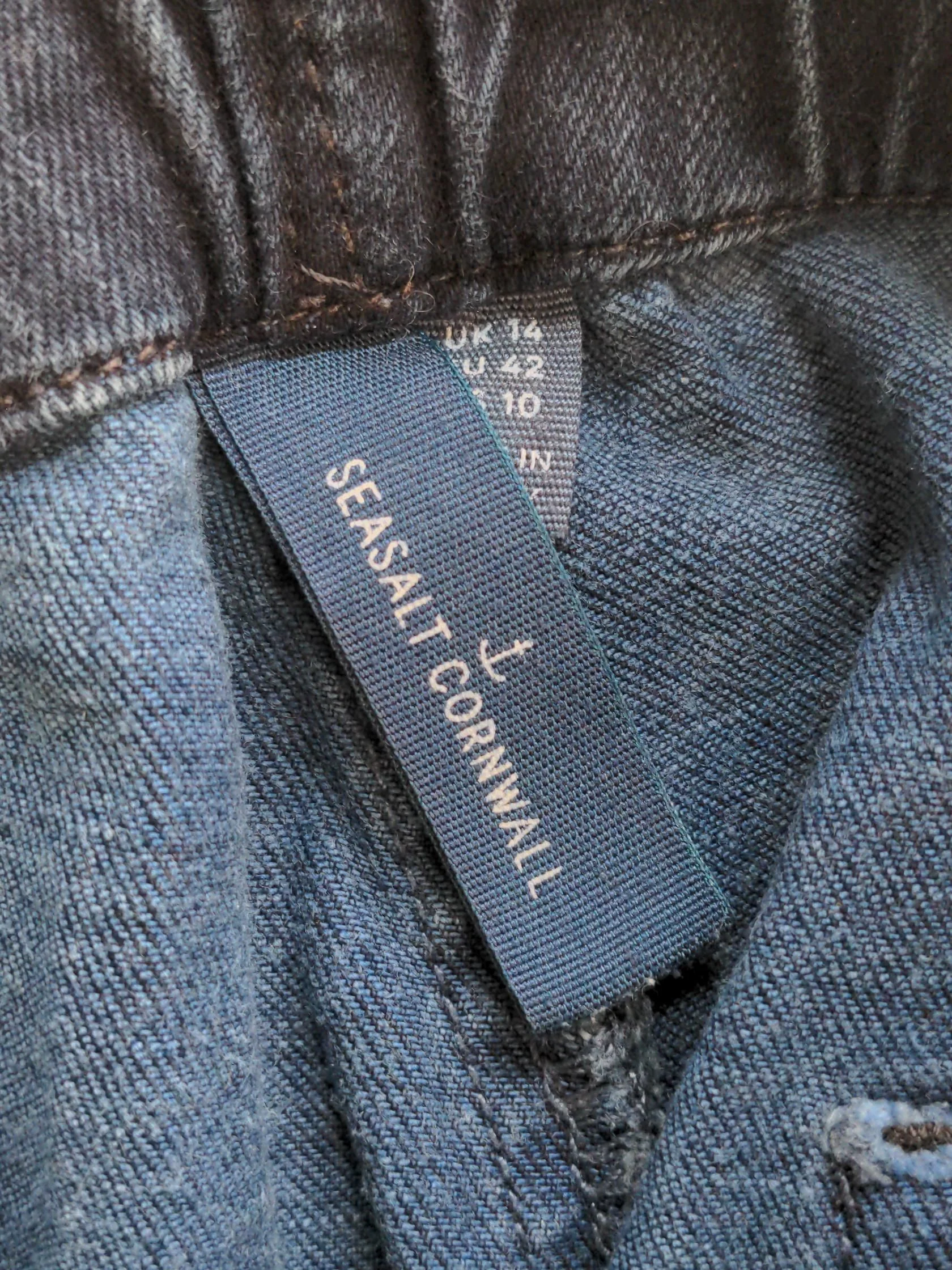 SEASALT CORNWALL Women's Trousers UK 14 Blue Cotton with Elastane Cropped - Image 5