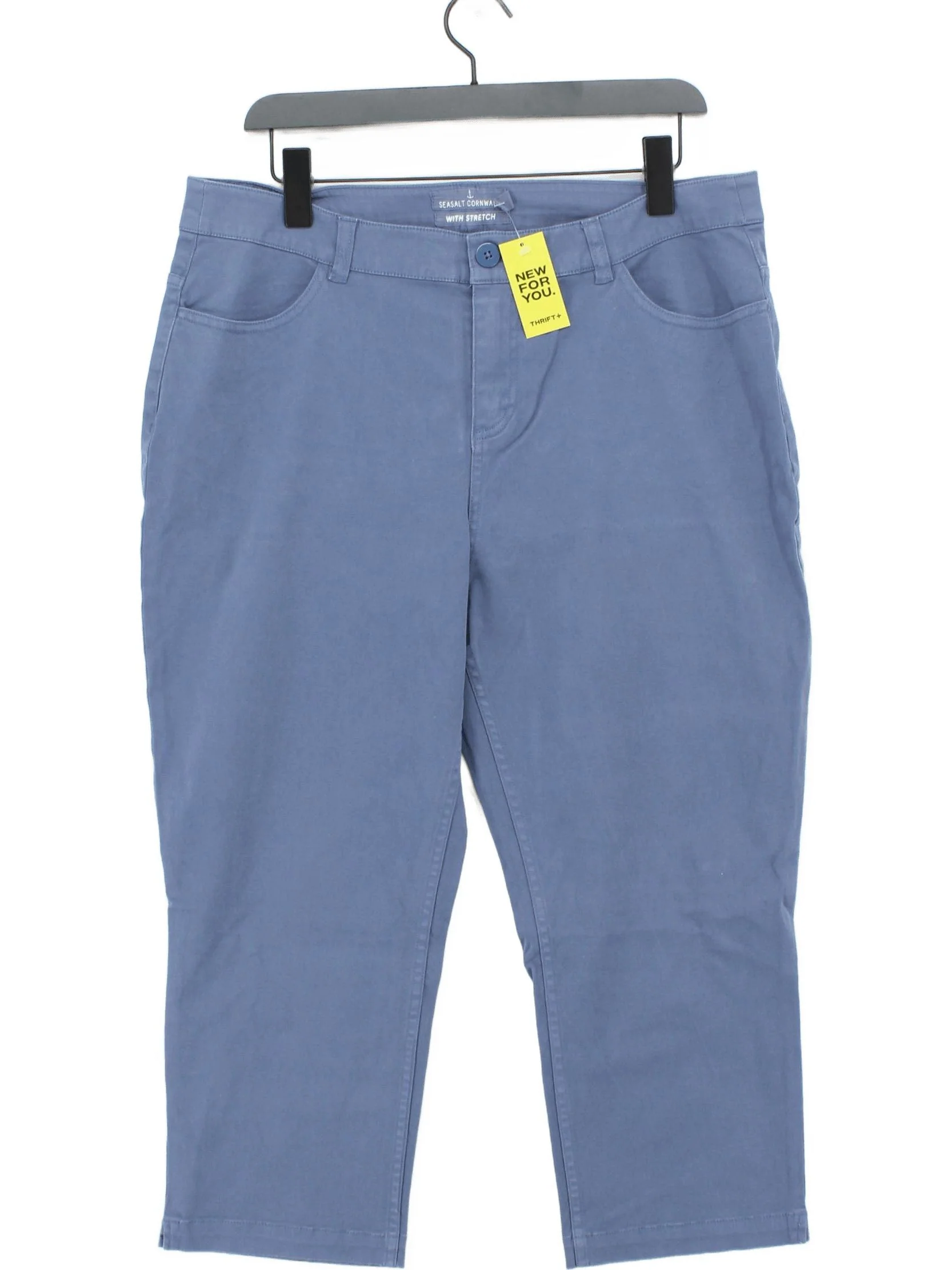 SEASALT CORNWALL Women's Trousers UK 16 Blue Cotton with Elastane Tapered Capri