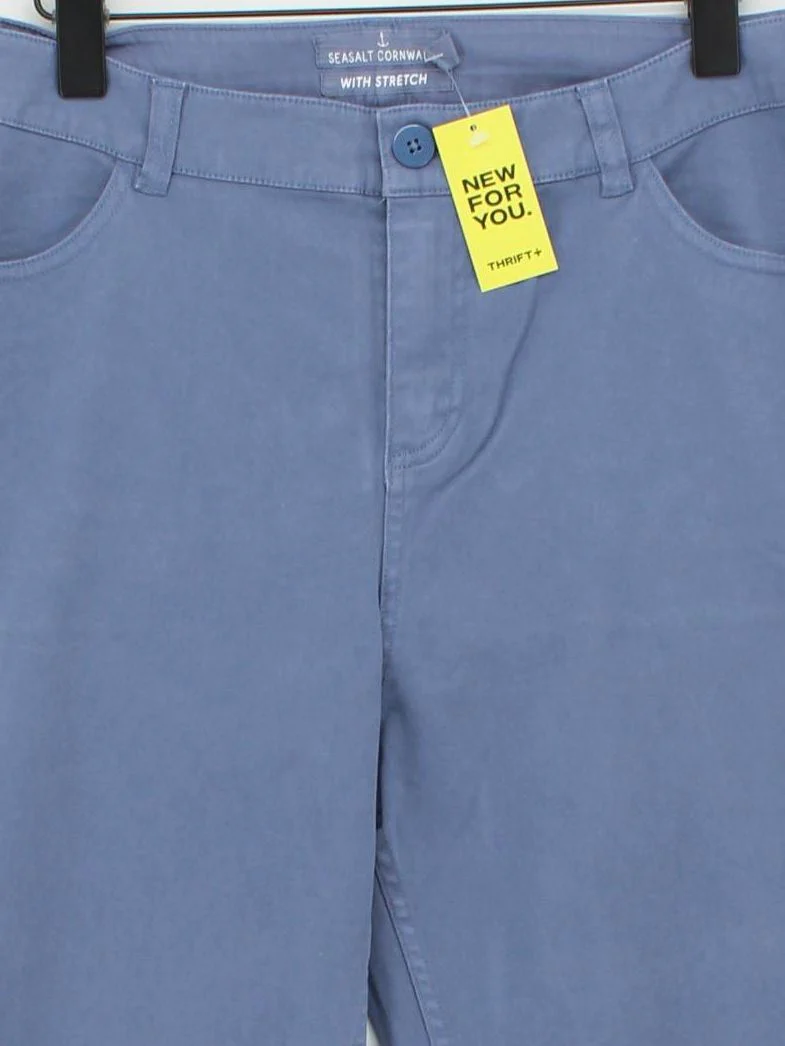 SEASALT CORNWALL Women's Trousers UK 16 Blue Cotton with Elastane Tapered Capri - Image 3