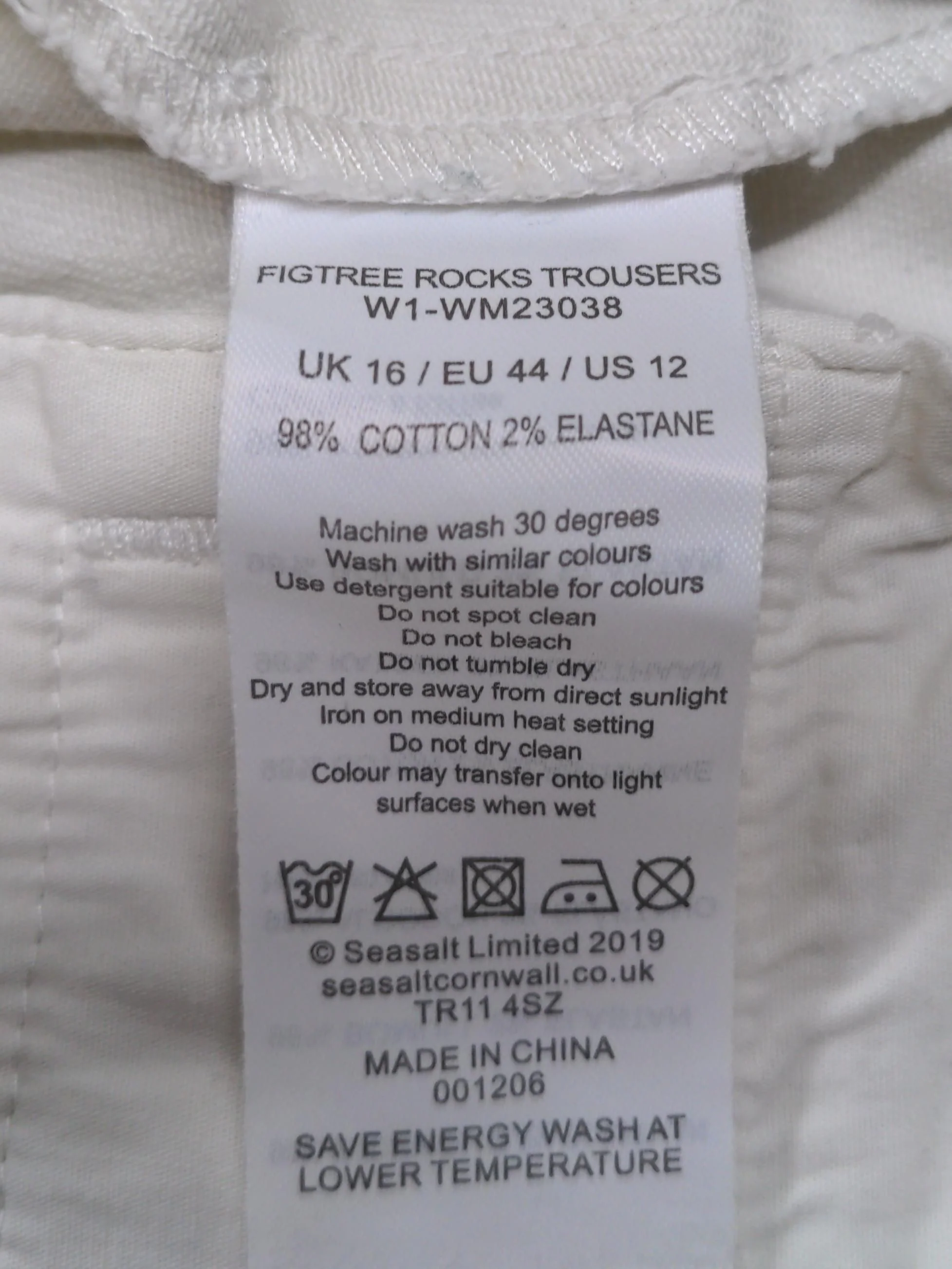 SEASALT CORNWALL Women's Trousers UK 16 Cream Cotton with Elastane Capri - Image 6