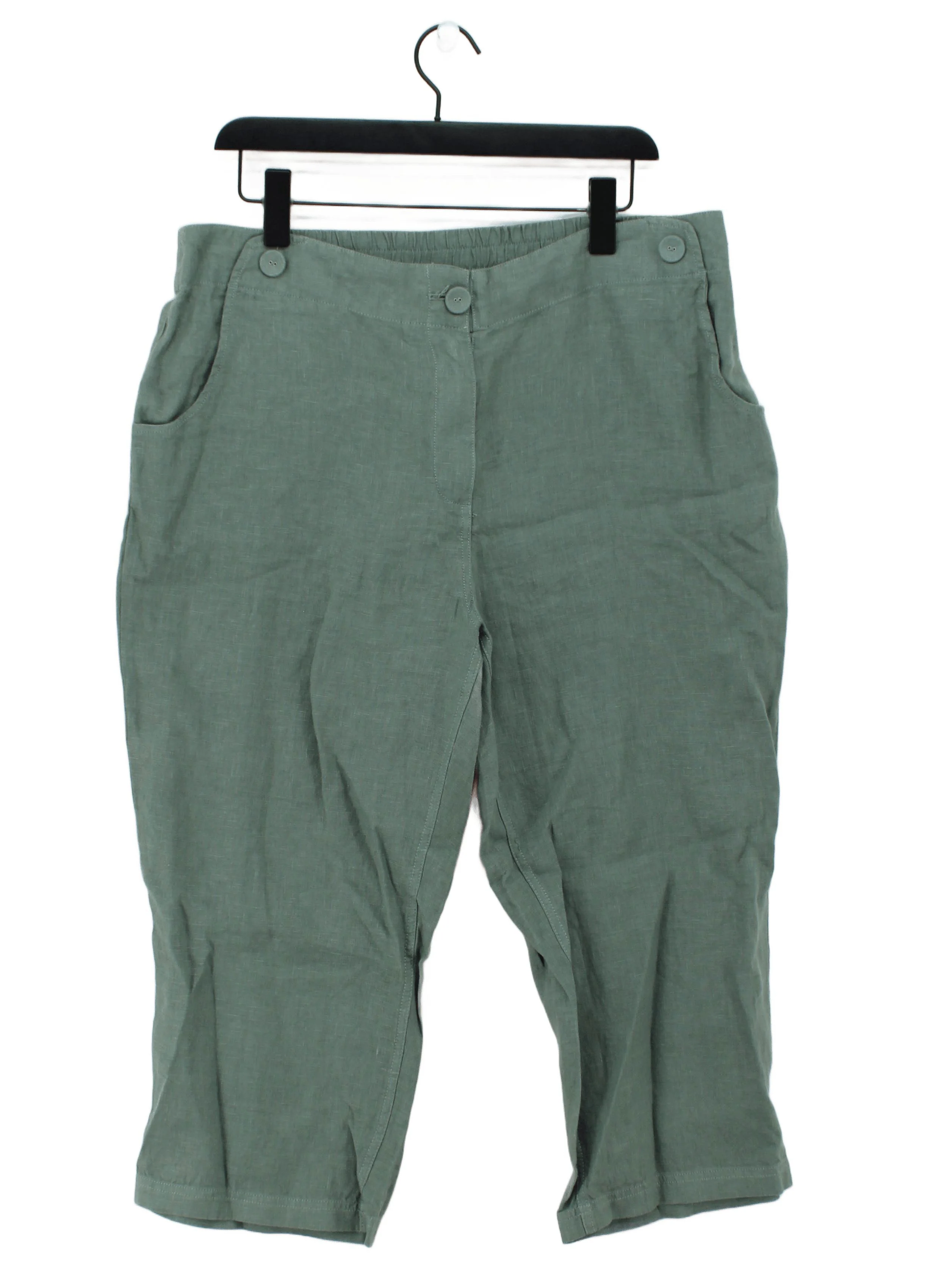 SEASALT CORNWALL Women's Trousers UK 16 Green 100% Linen Tapered Cropped