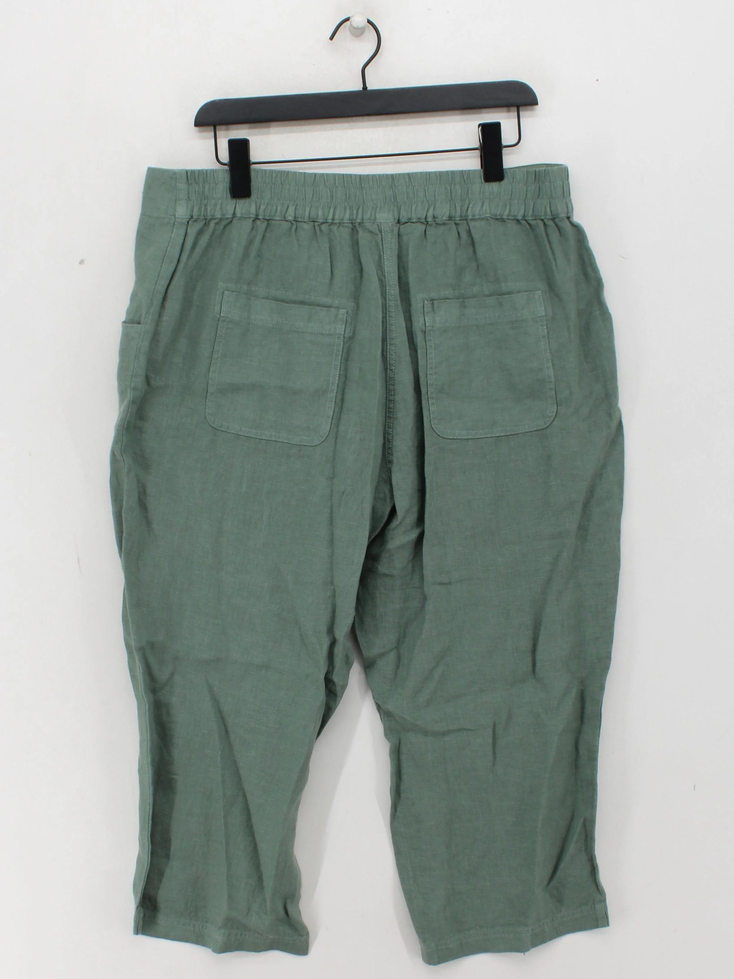 SEASALT CORNWALL Women's Trousers UK 16 Green 100% Linen Tapered Cropped - Image 2