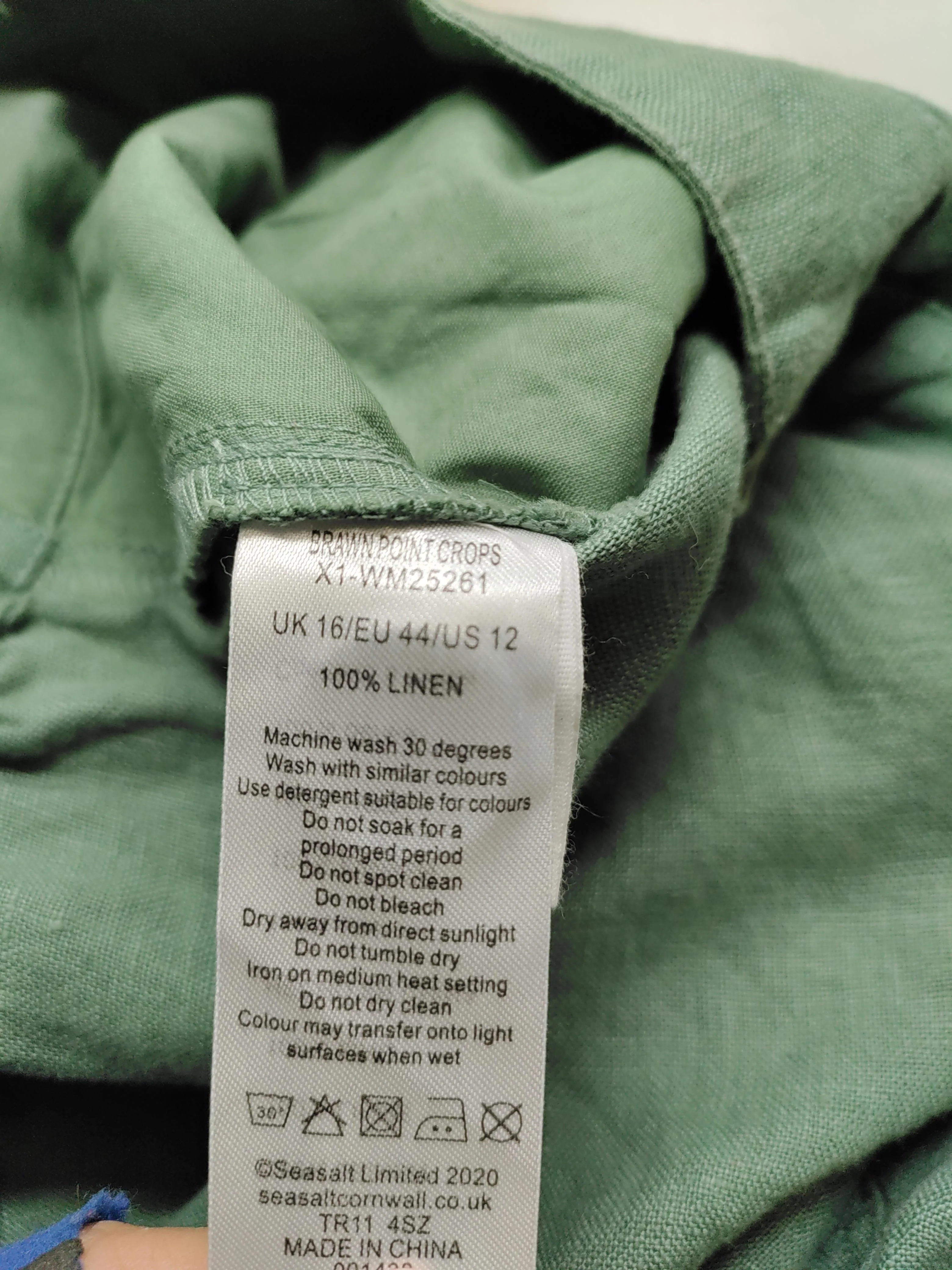 SEASALT CORNWALL Women's Trousers UK 16 Green 100% Linen Tapered Cropped - Image 6