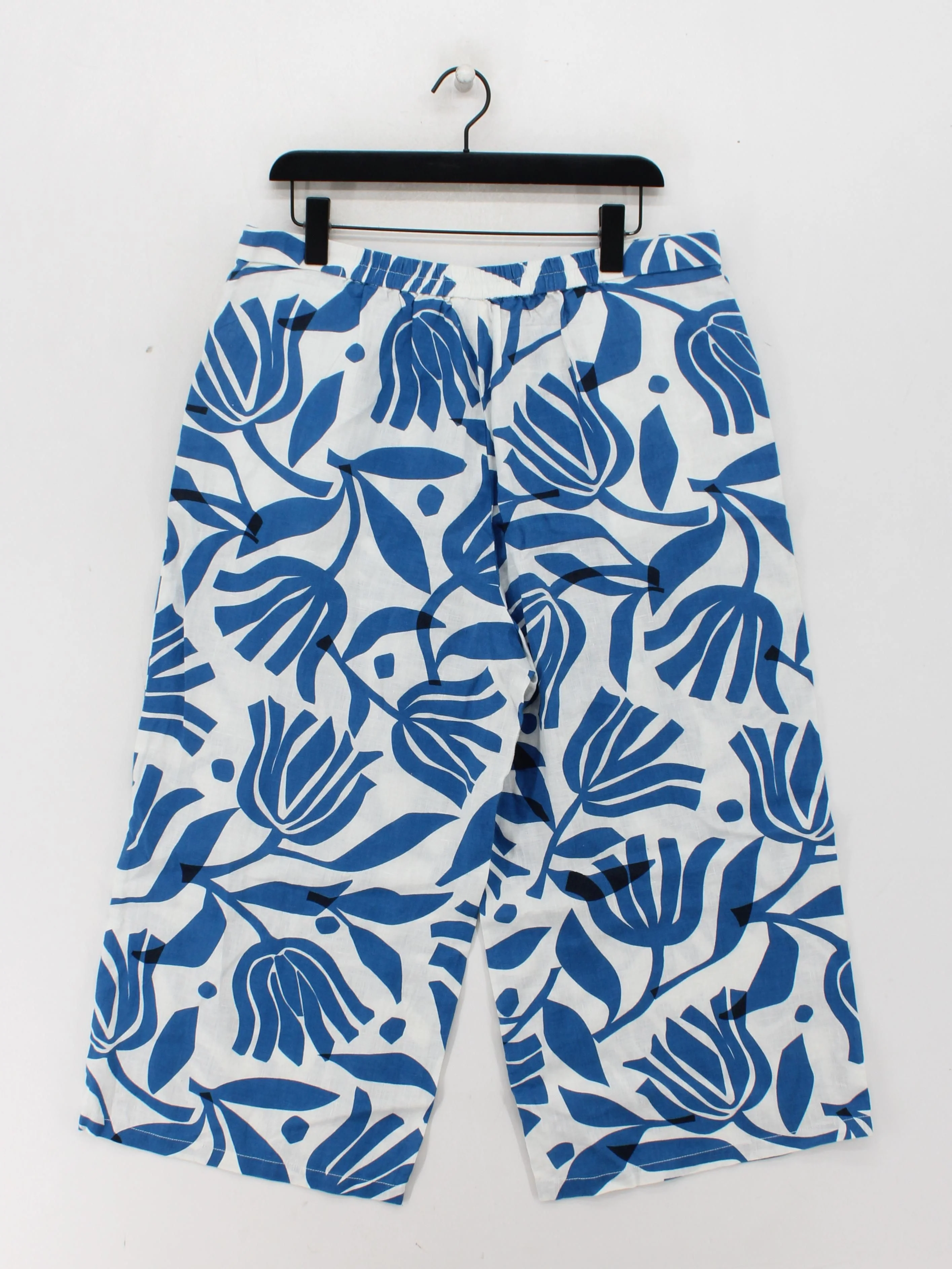 SEASALT CORNWALL Women's Trousers UK 16 Multi Floral 100% Linen Wide-Leg Capri - Image 2