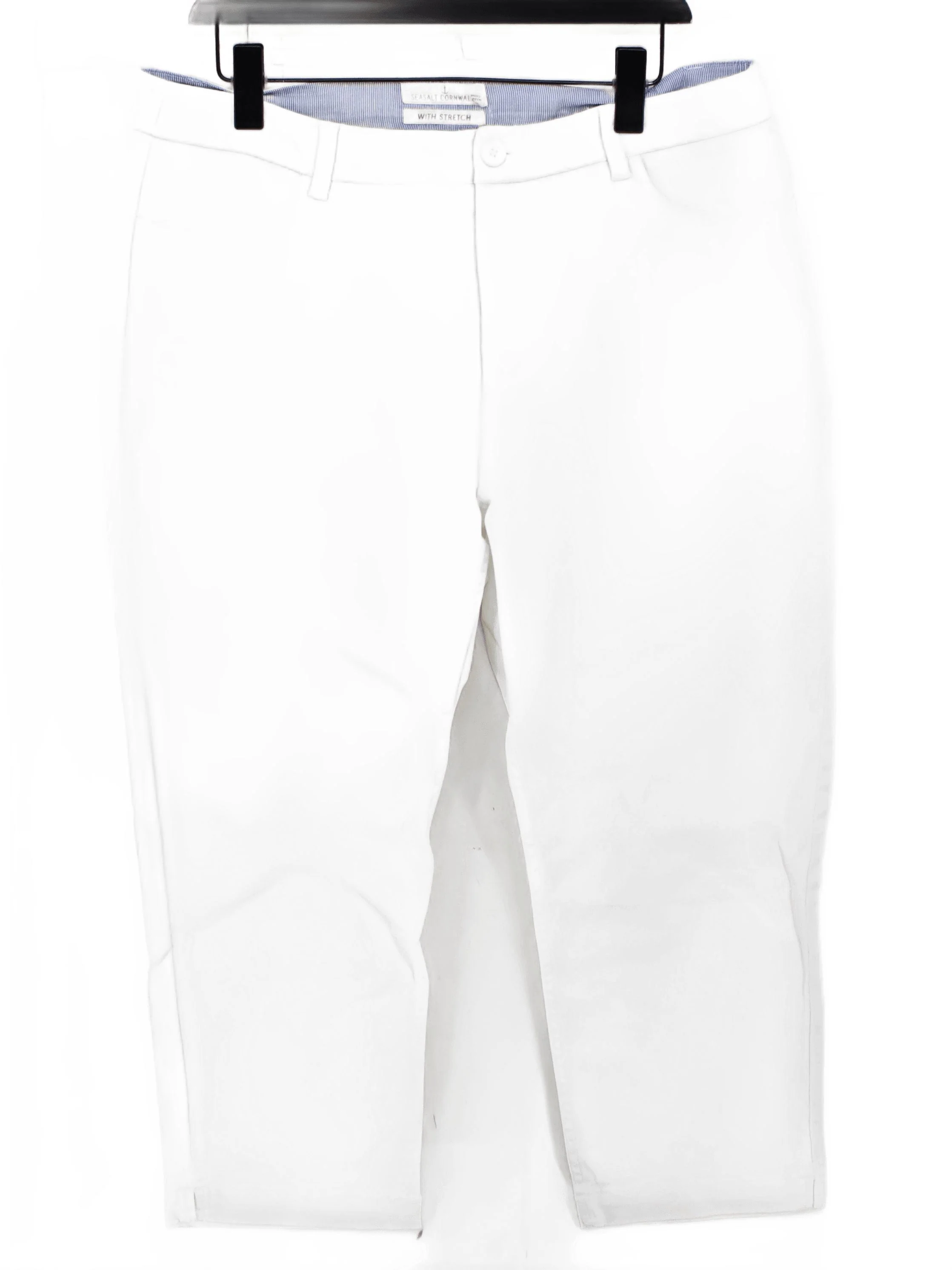 SEASALT CORNWALL Women's Trousers UK 16 White Cotton with Elastane Capri
