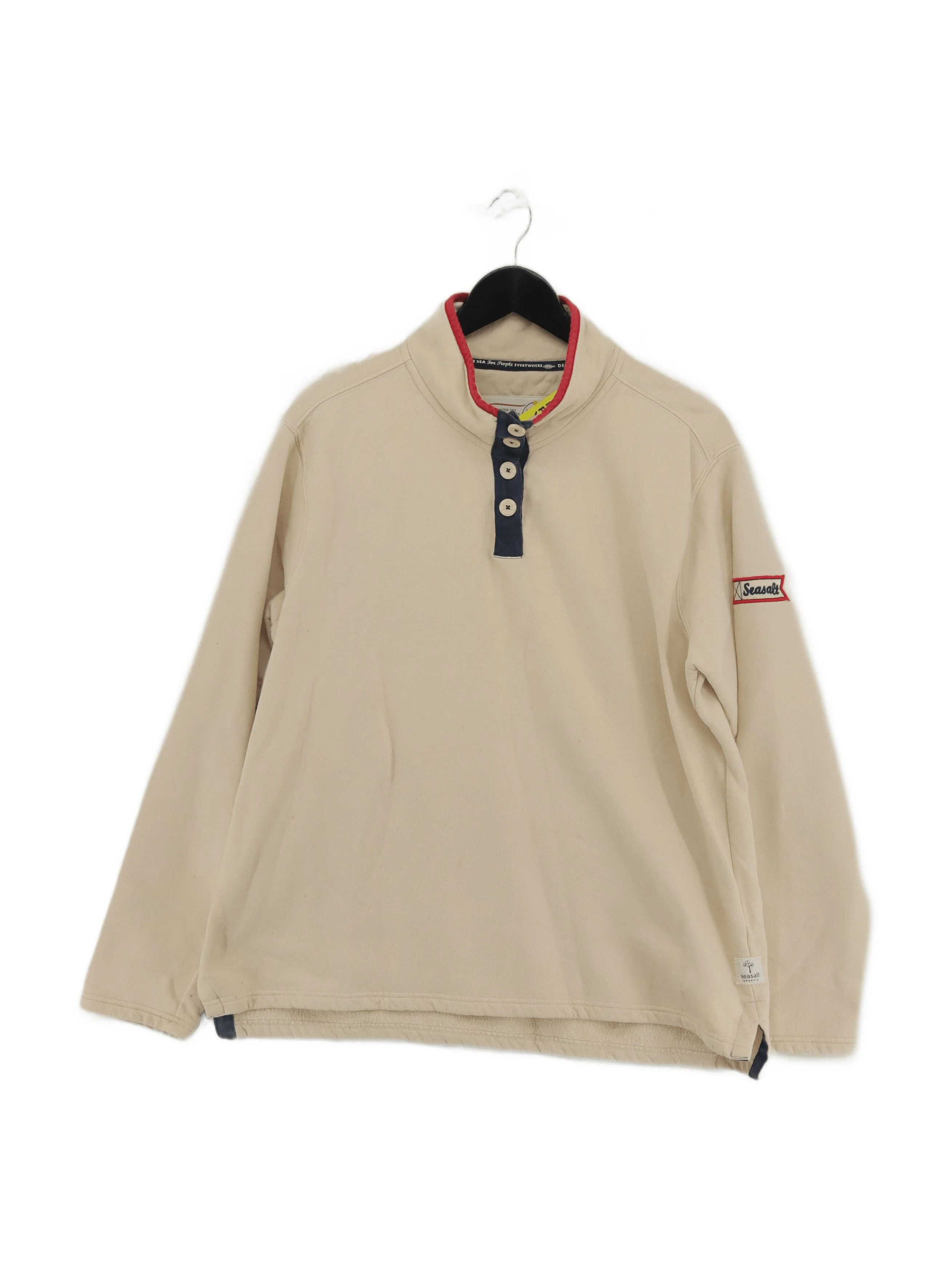 Seasalt Women's Jumper UK 16 Cream 100% Cotton Mock Neck Pullover