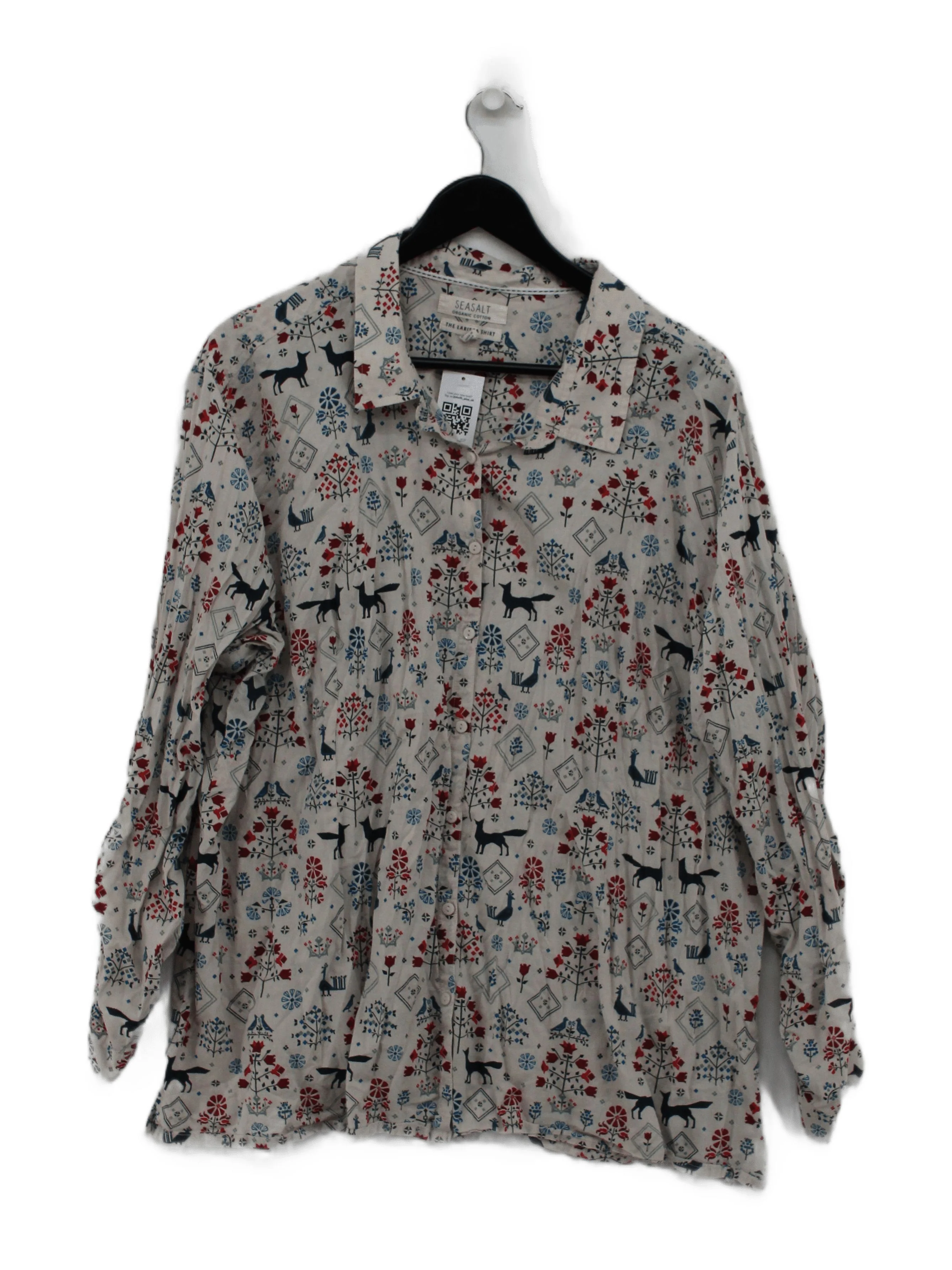 Seasalt Women's Shirt L Cream 100% Cotton Long Sleeve Collared Basic