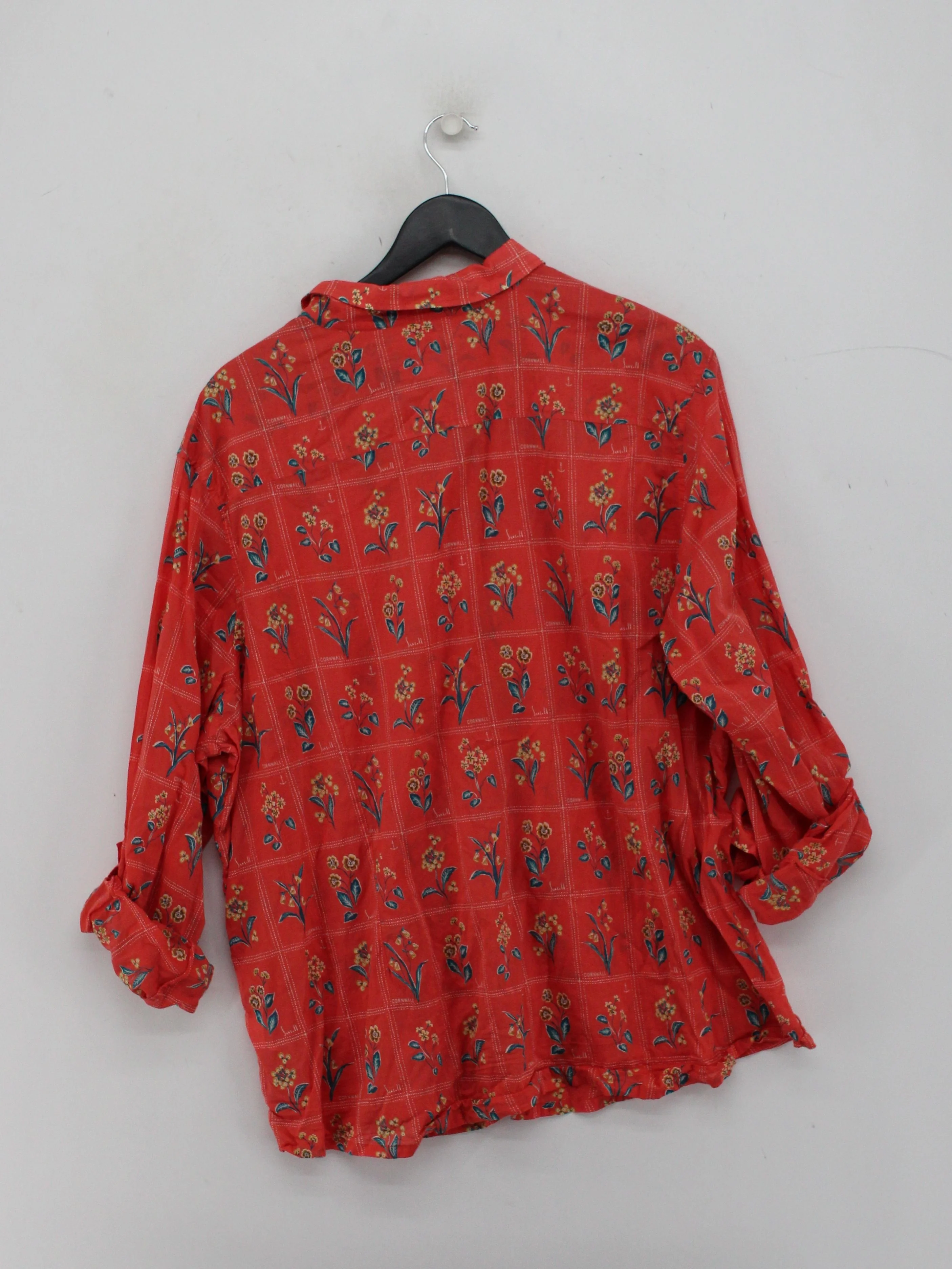 Seasalt Women's Shirt L Red Floral 100% Cotton 3/4 Sleeve Collared Basic - Image 2