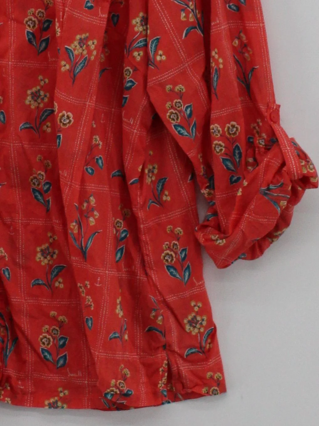 Seasalt Women's Shirt L Red Floral 100% Cotton 3/4 Sleeve Collared Basic - Image 4