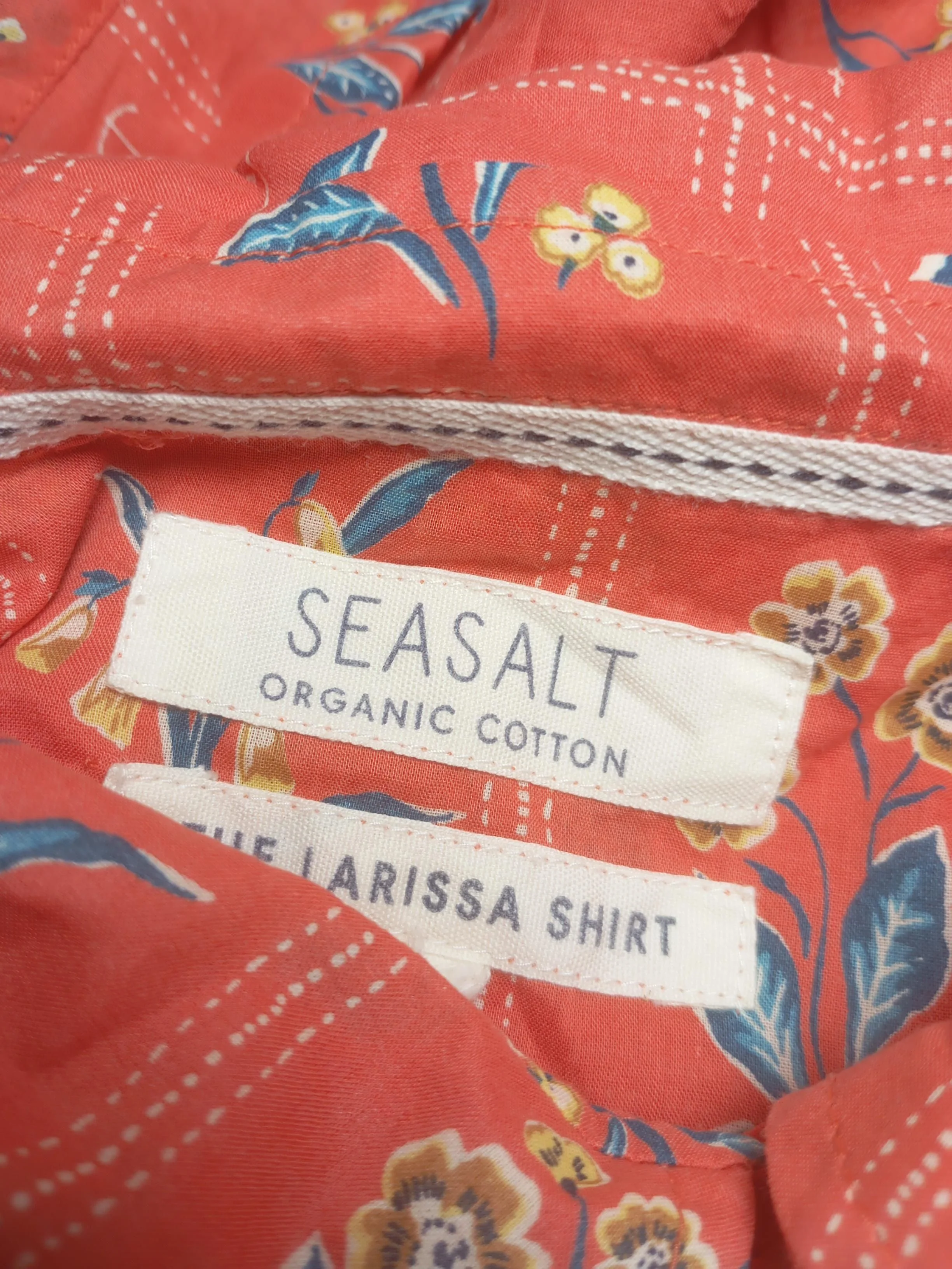 Seasalt Women's Shirt L Red Floral 100% Cotton 3/4 Sleeve Collared Basic - Image 5