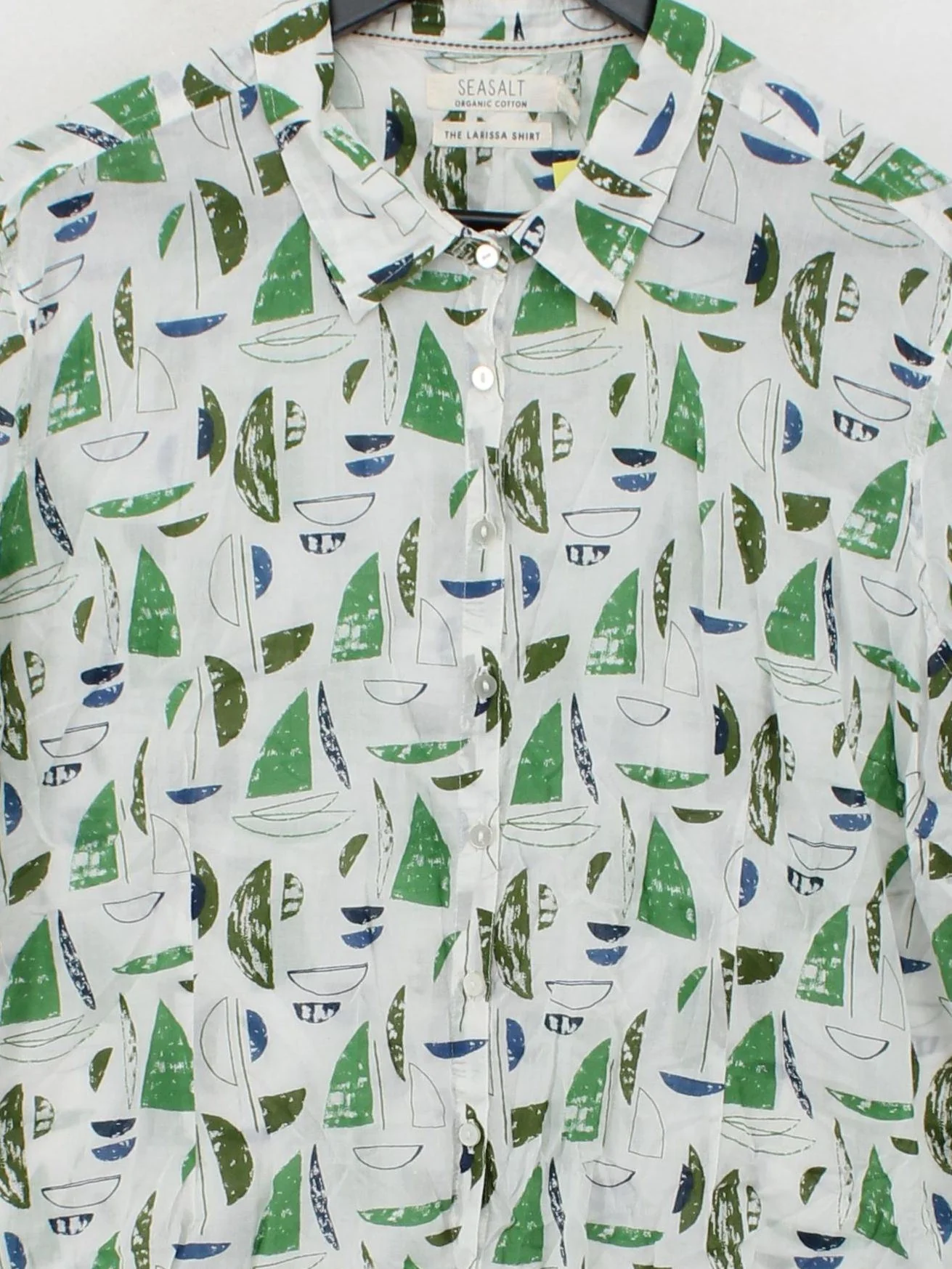 Seasalt Women's Shirt L White Graphic 100% Cotton Long Sleeve Collared Basic - Image 3