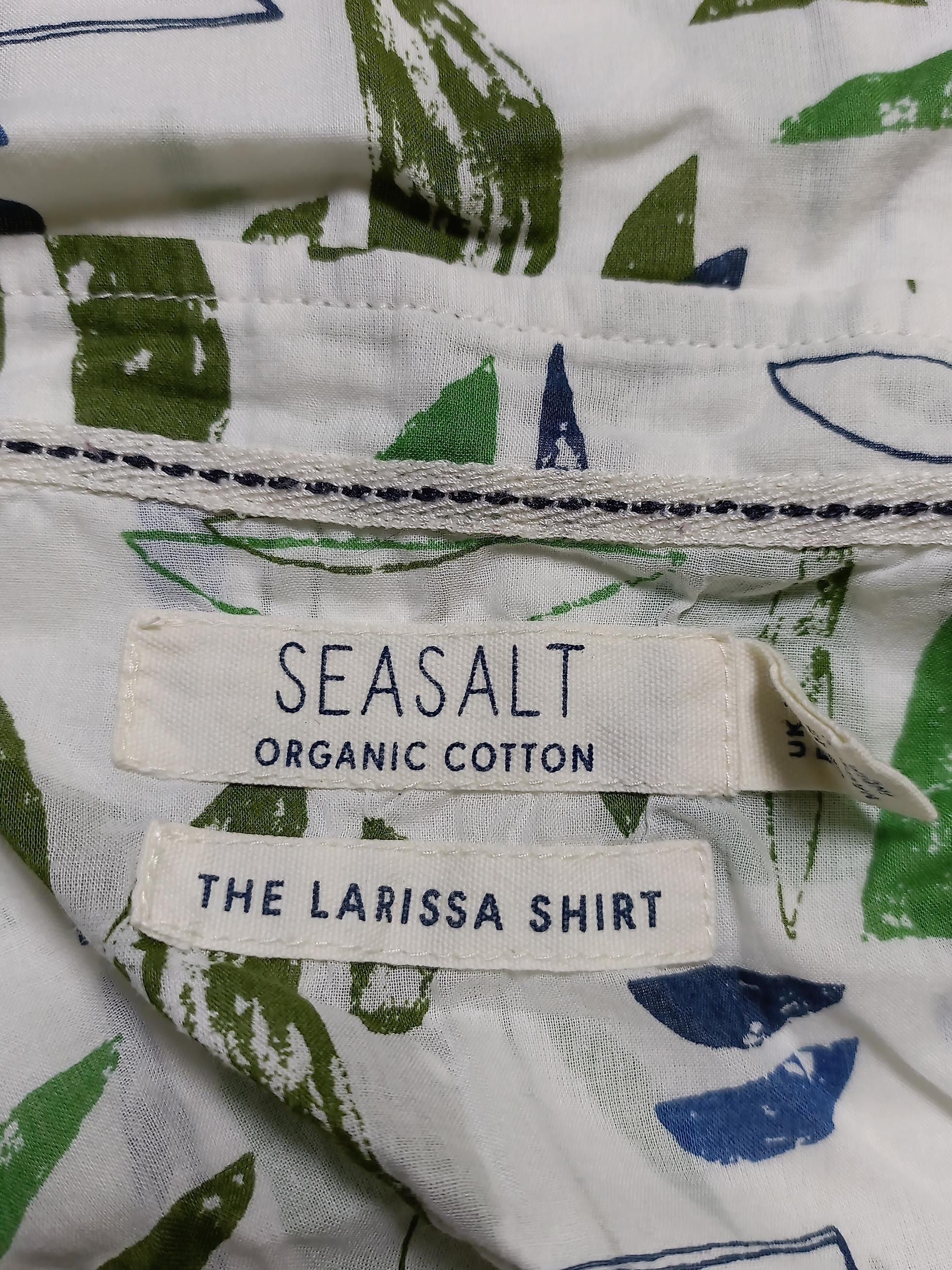 Seasalt Women's Shirt L White Graphic 100% Cotton Long Sleeve Collared Basic - Image 5