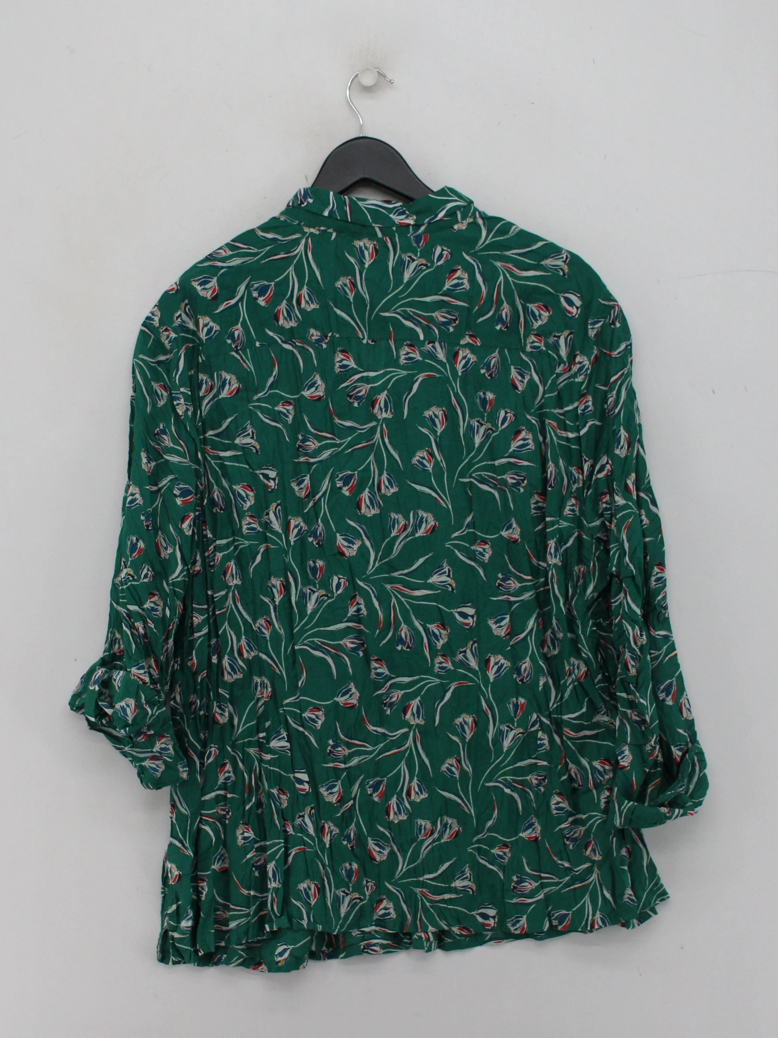Seasalt Women's Shirt M Green Floral 100% Cotton 3/4 Sleeve Collared Basic - Image 2