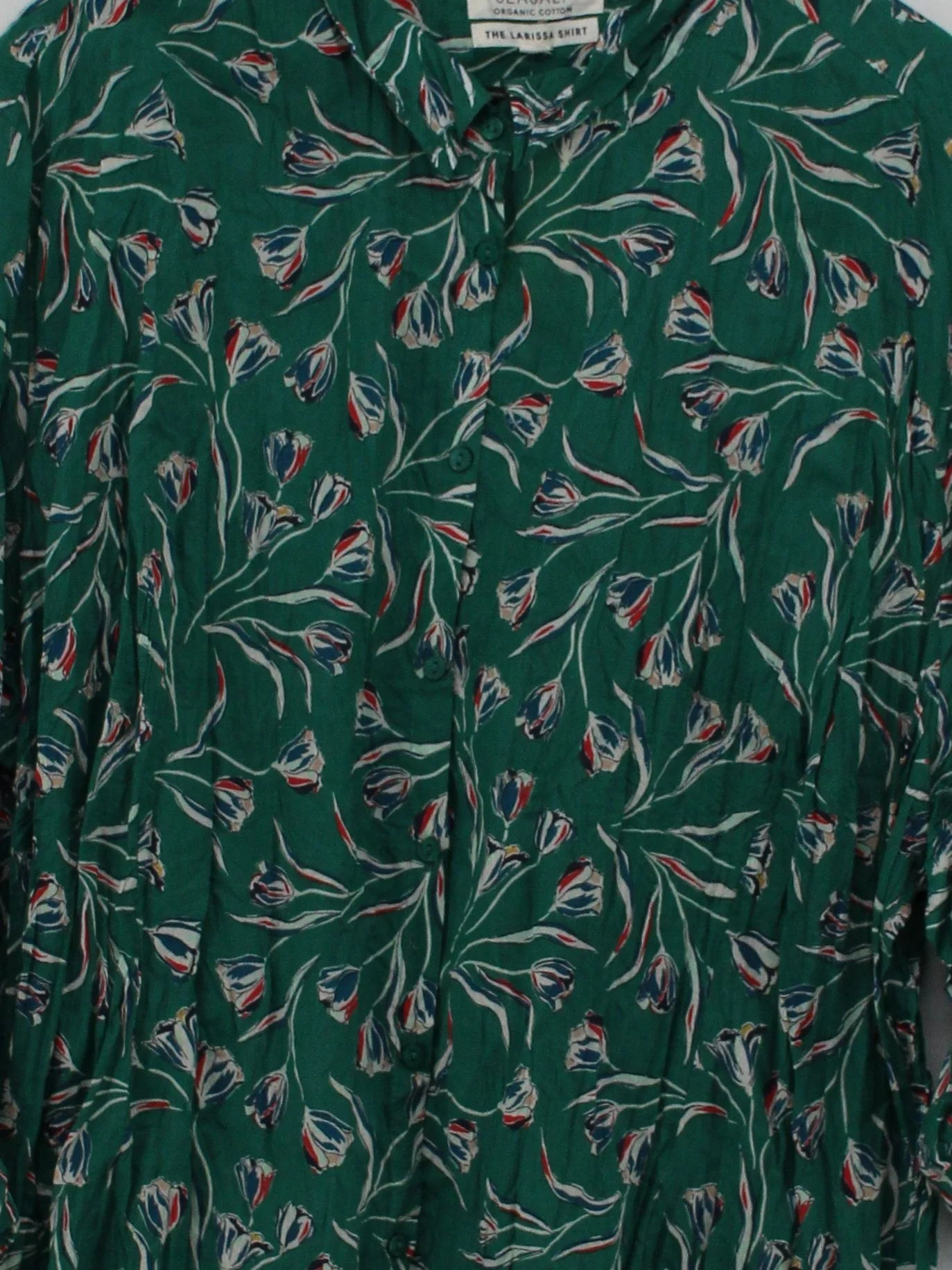 Seasalt Women's Shirt M Green Floral 100% Cotton 3/4 Sleeve Collared Basic - Image 3