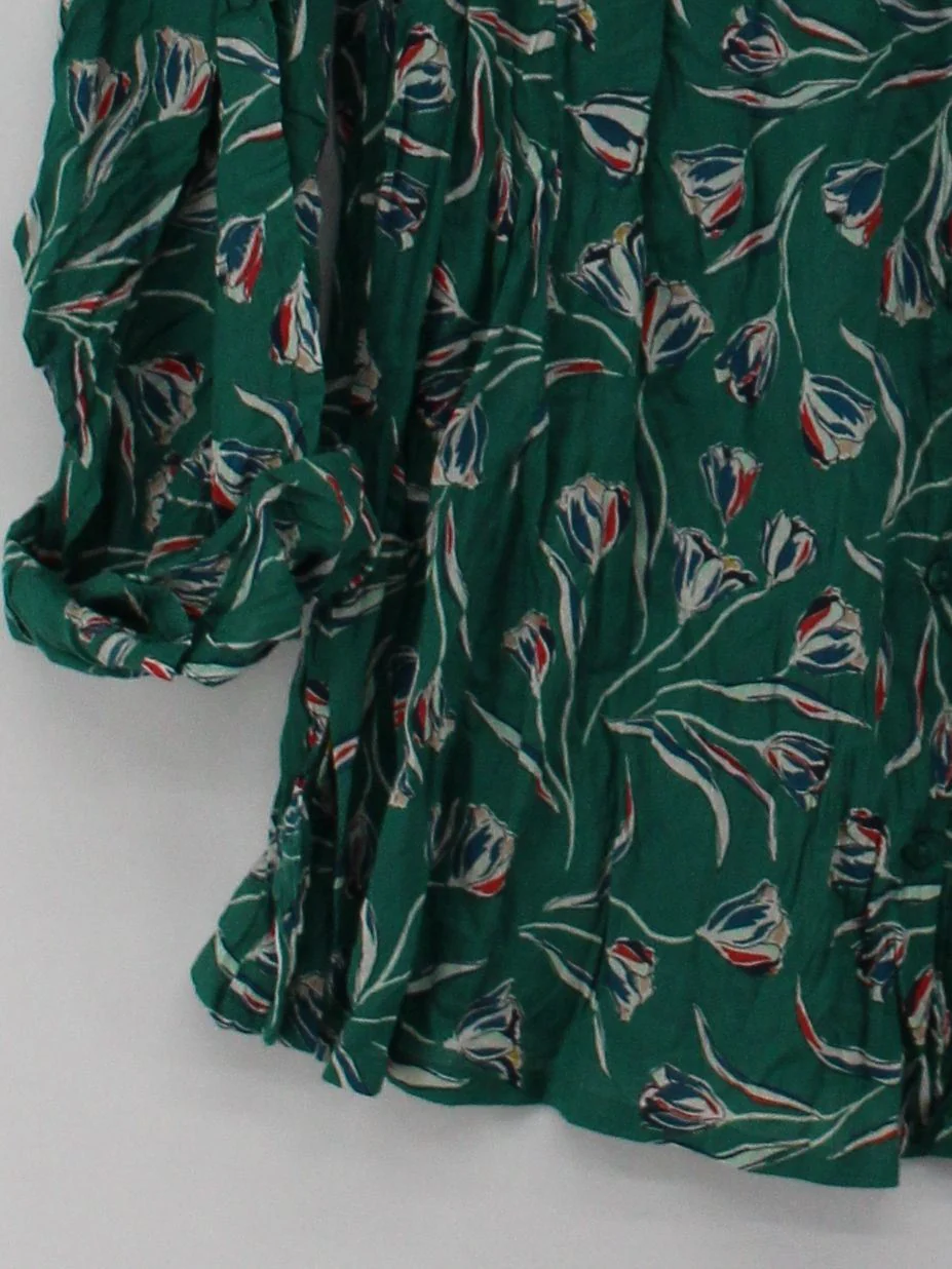 Seasalt Women's Shirt M Green Floral 100% Cotton 3/4 Sleeve Collared Basic - Image 4