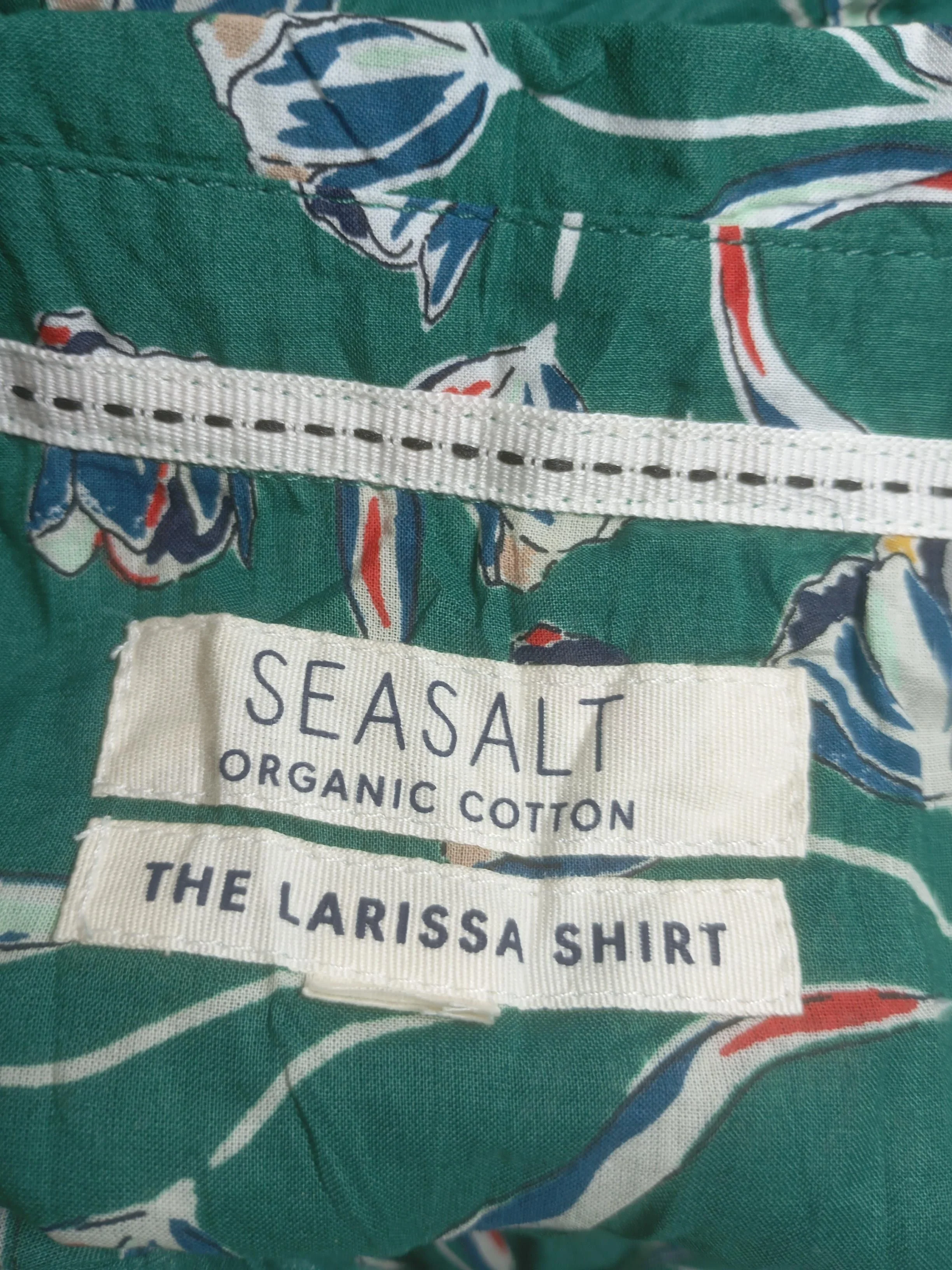 Seasalt Women's Shirt M Green Floral 100% Cotton 3/4 Sleeve Collared Basic - Image 5