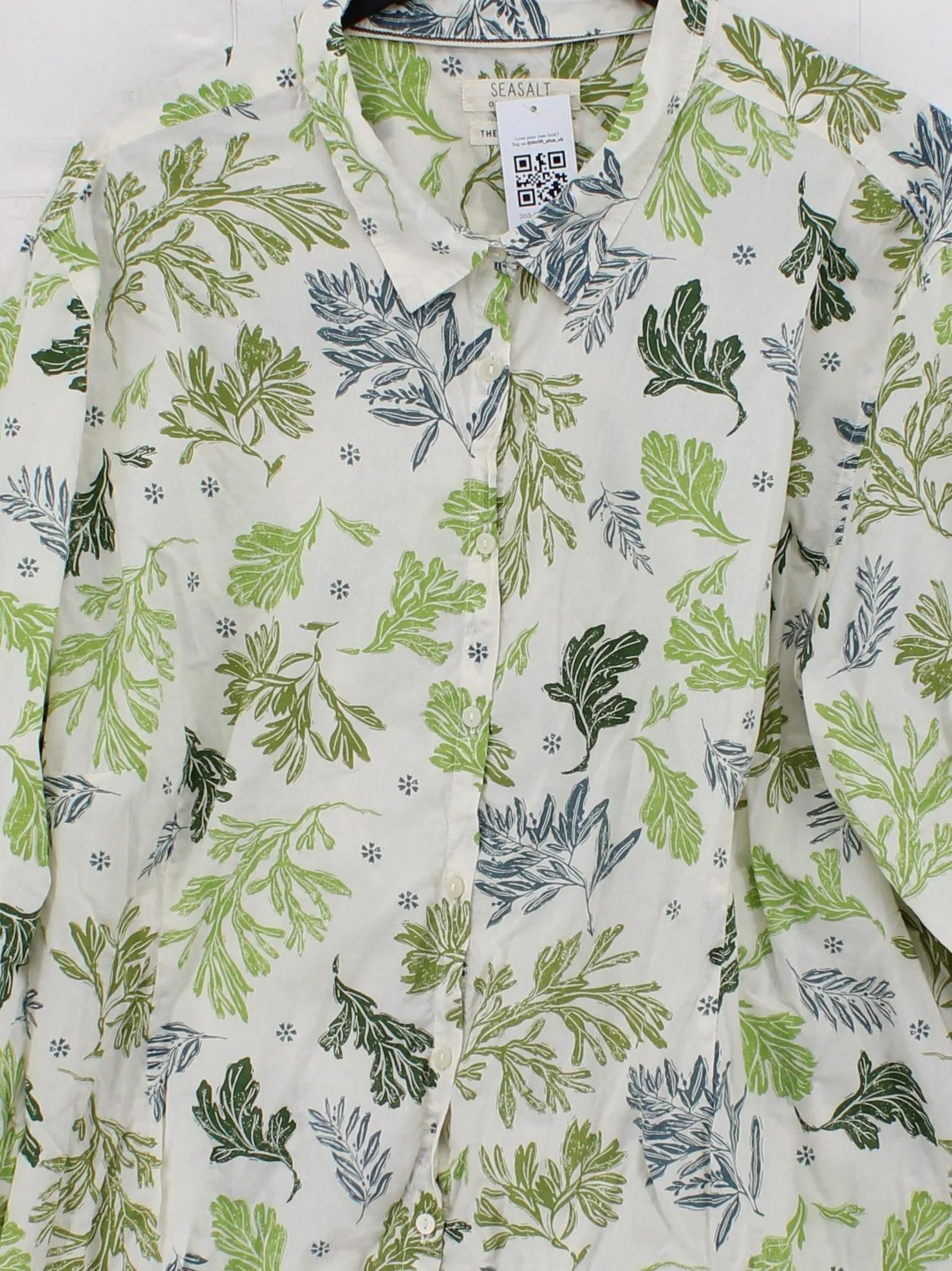 Seasalt Women's Shirt M White Floral 100% Cotton Long Sleeve Collared Basic - Image 3
