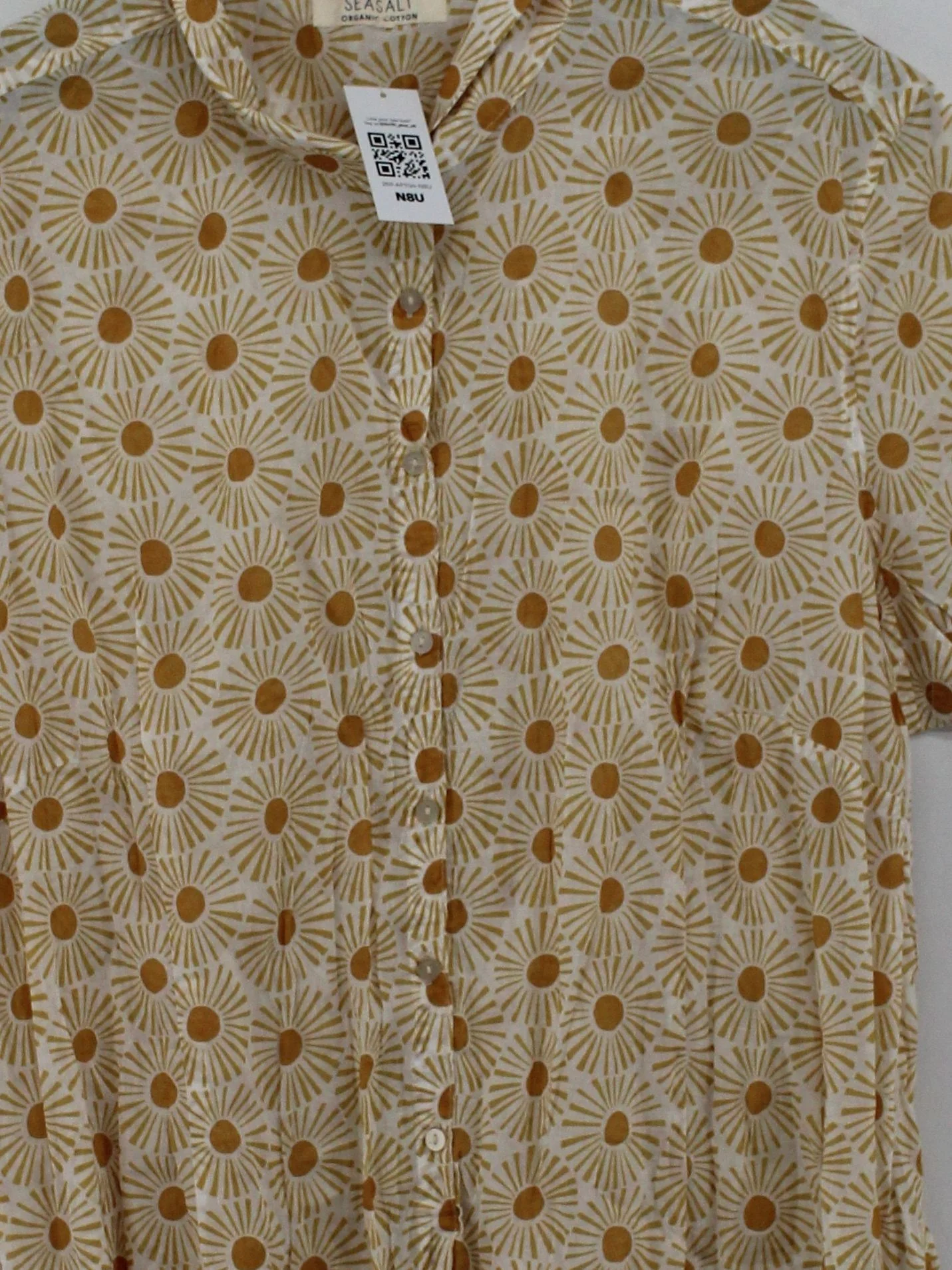 Seasalt Women's Shirt M White Floral 100% Cotton Short Sleeve Collared Basic - Image 3