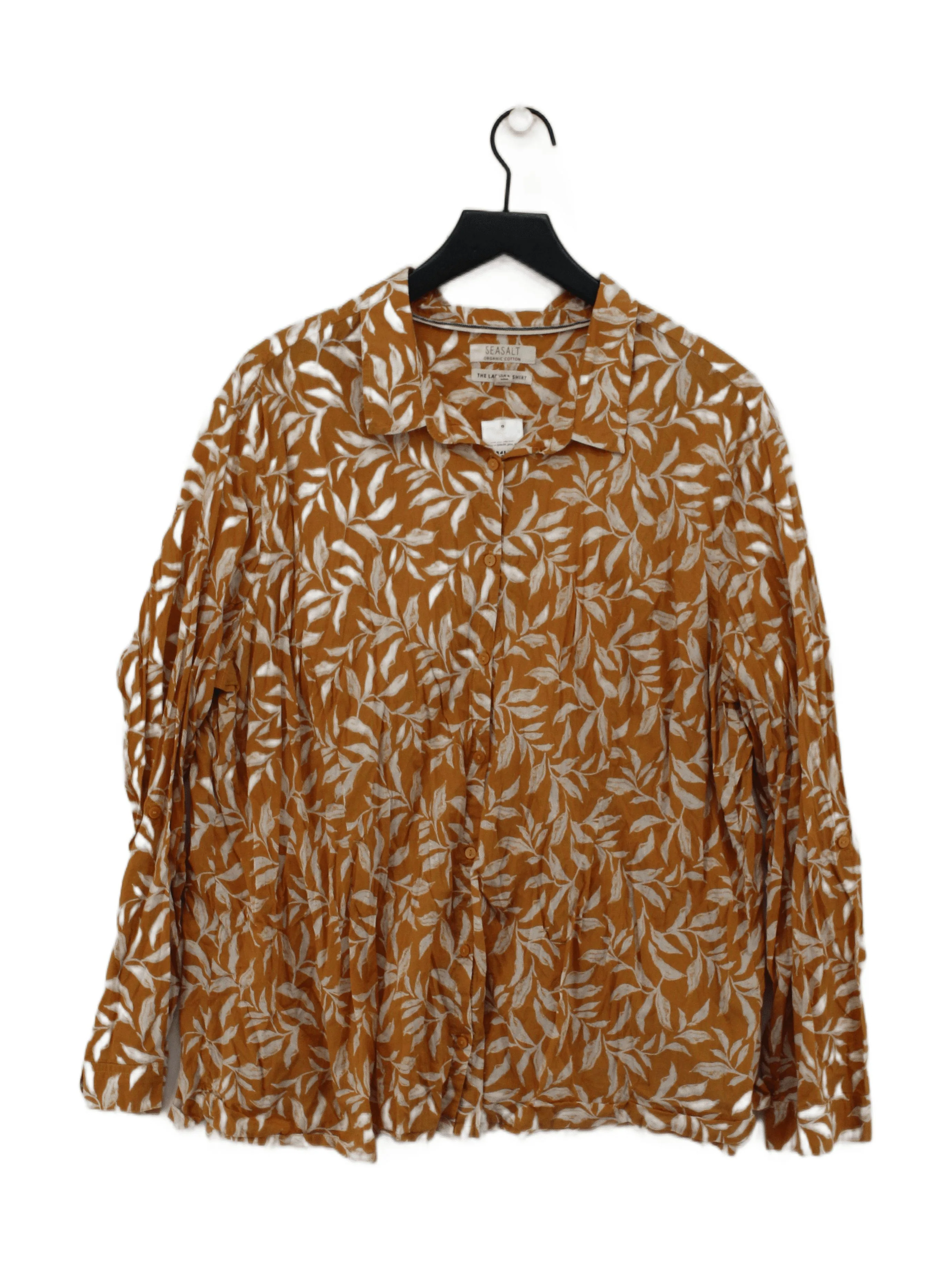 Seasalt Women's Shirt M Yellow Floral 100% Cotton Long Sleeve Collared Basic