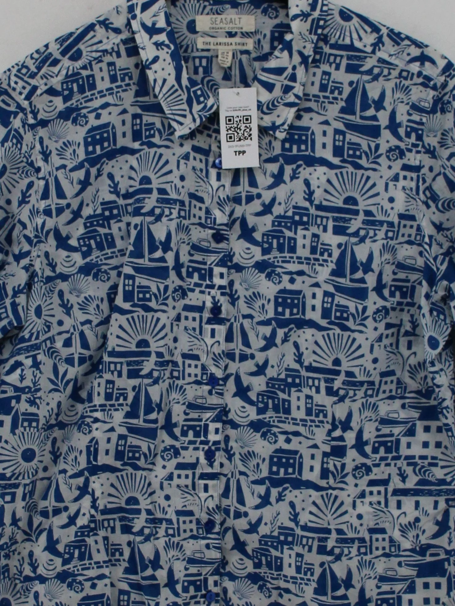 Seasalt Women's Shirt UK 18 Blue Graphic 100% Cotton Long Sleeve Collared Basic - Image 3