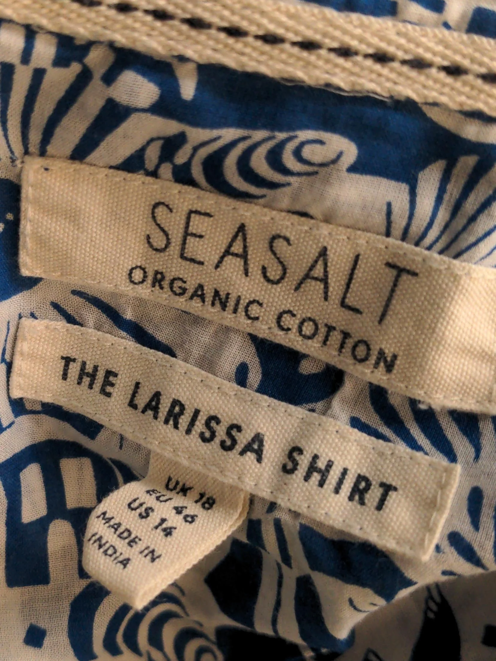 Seasalt Women's Shirt UK 18 Blue Graphic 100% Cotton Long Sleeve Collared Basic - Image 5