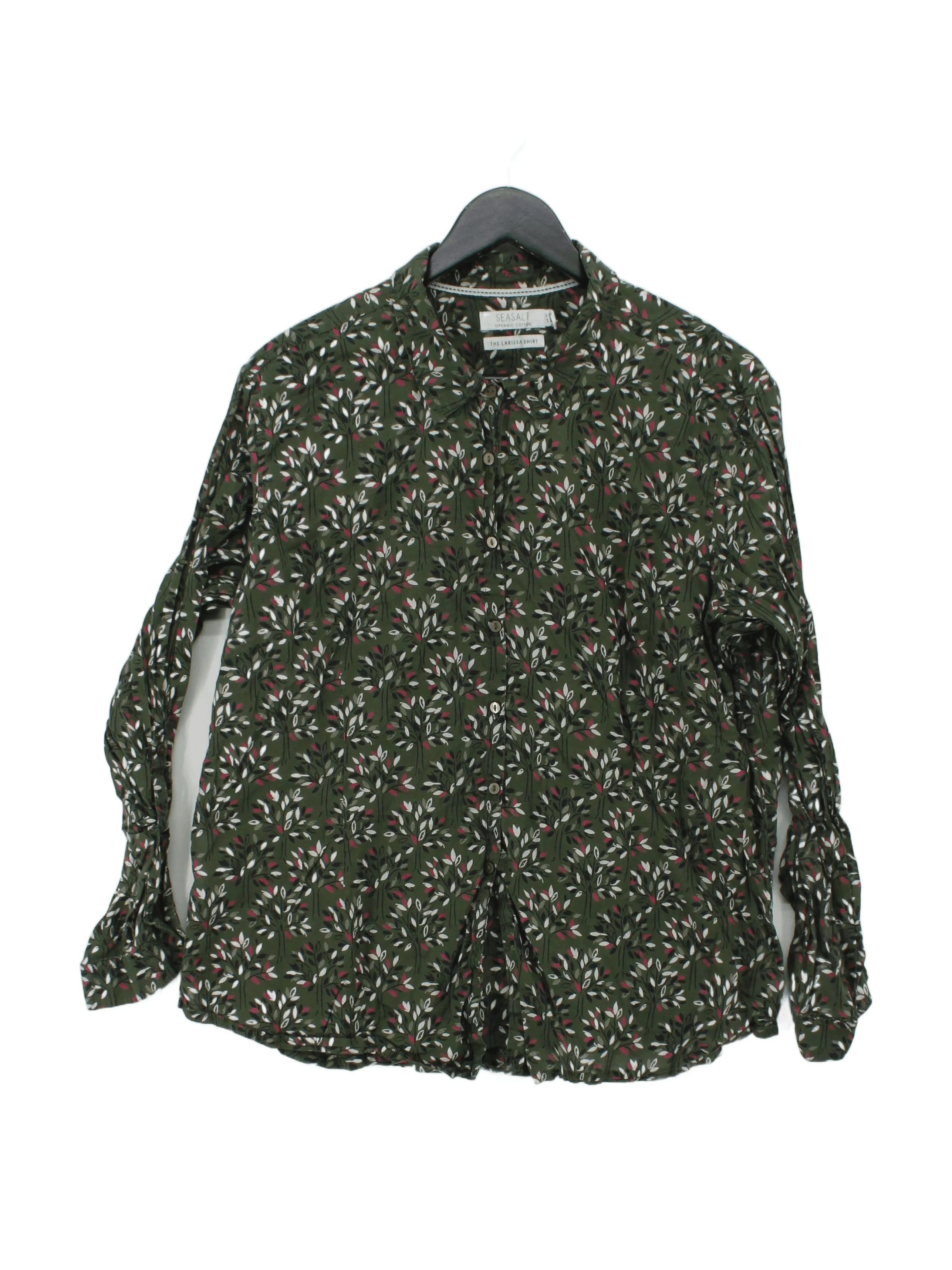 Seasalt Women's Shirt UK 20 Green Floral 100% Cotton Long Sleeve Collared Basic