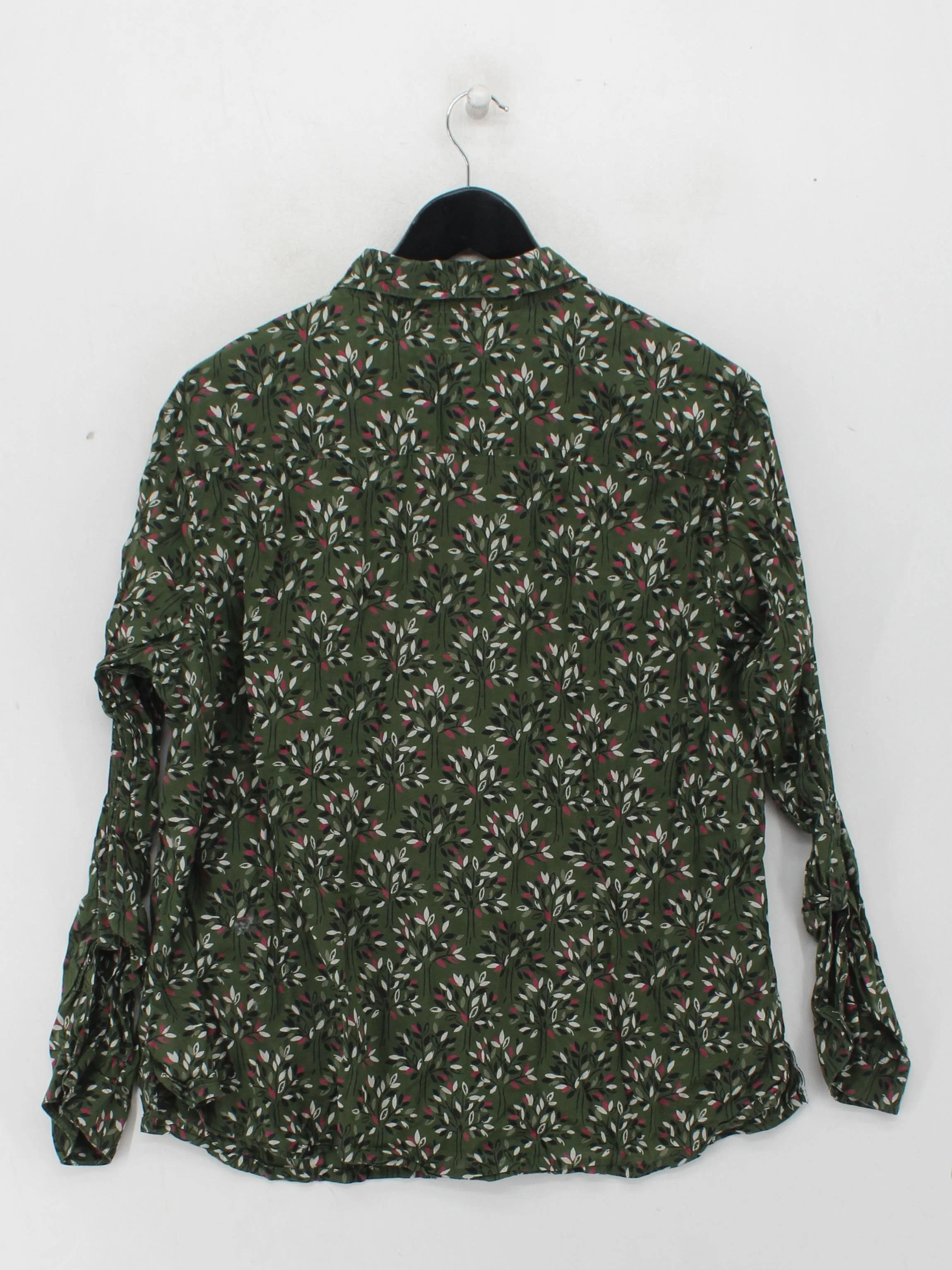 Seasalt Women's Shirt UK 20 Green Floral 100% Cotton Long Sleeve Collared Basic - Image 2