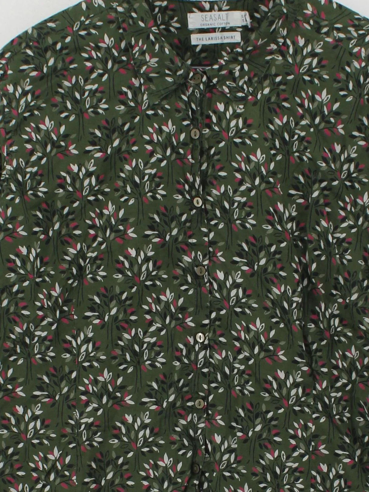 Seasalt Women's Shirt UK 20 Green Floral 100% Cotton Long Sleeve Collared Basic - Image 3