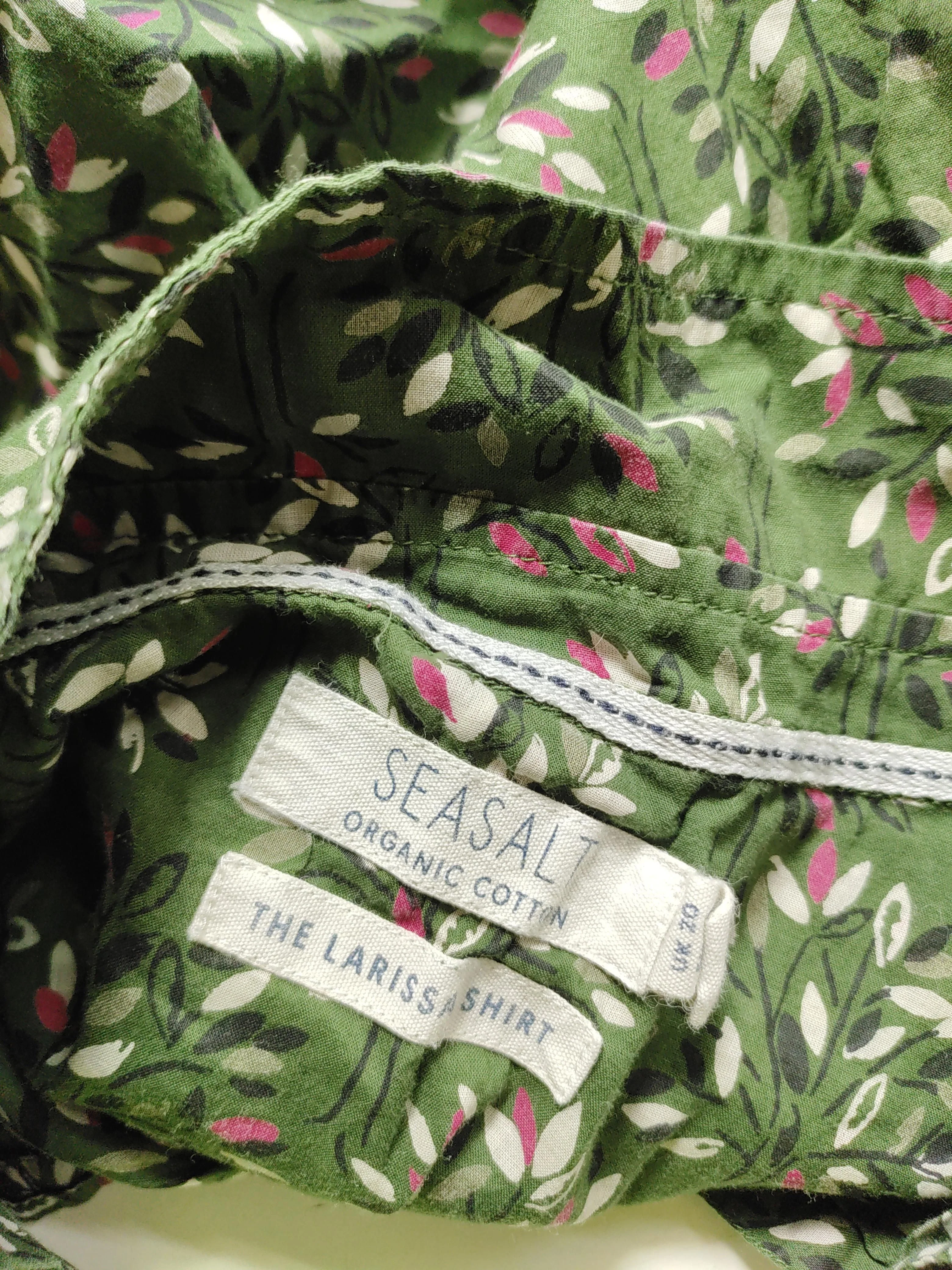 Seasalt Women's Shirt UK 20 Green Floral 100% Cotton Long Sleeve Collared Basic - Image 5
