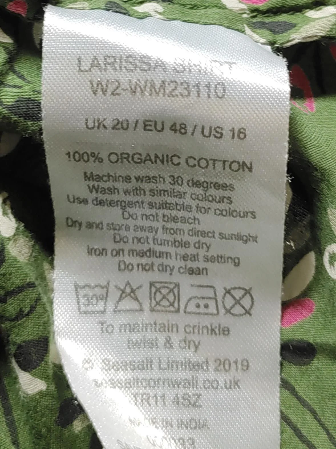 Seasalt Women's Shirt UK 20 Green Floral 100% Cotton Long Sleeve Collared Basic - Image 6