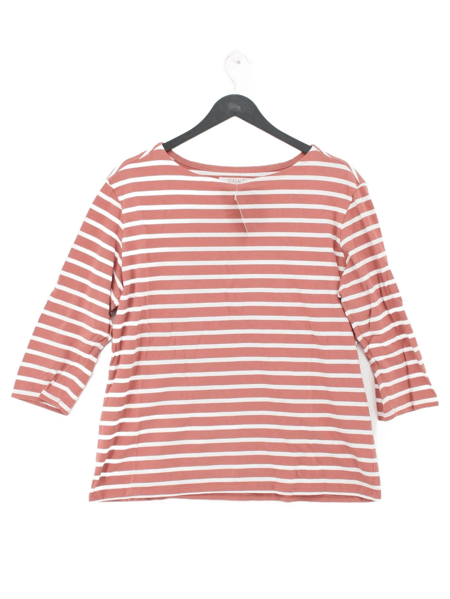 Seasalt Women's T-Shirt M Pink Striped 100% Cotton Short Sleeve Round Neck Basic