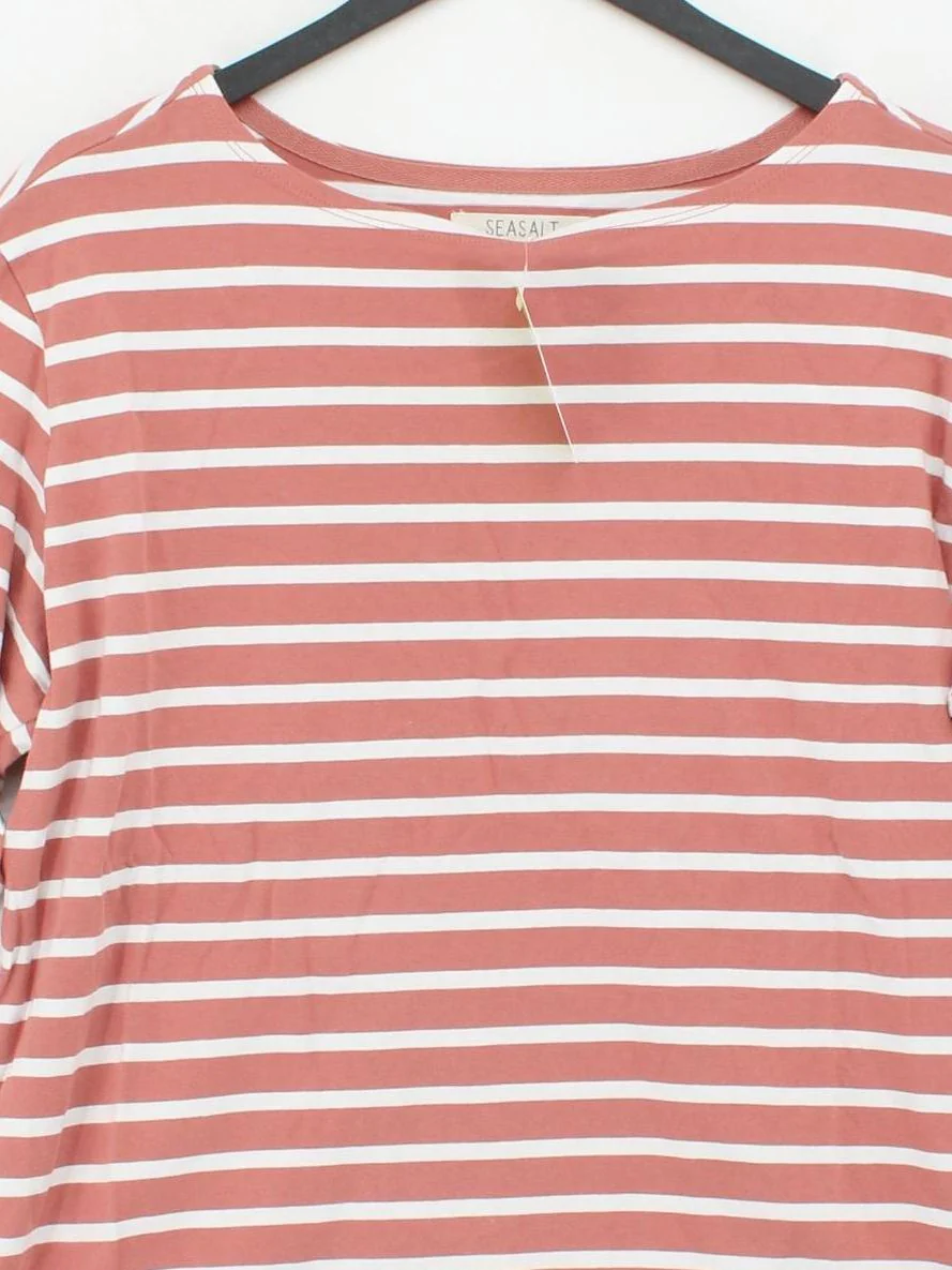 Seasalt Women's T-Shirt M Pink Striped 100% Cotton Short Sleeve Round Neck Basic - Image 3