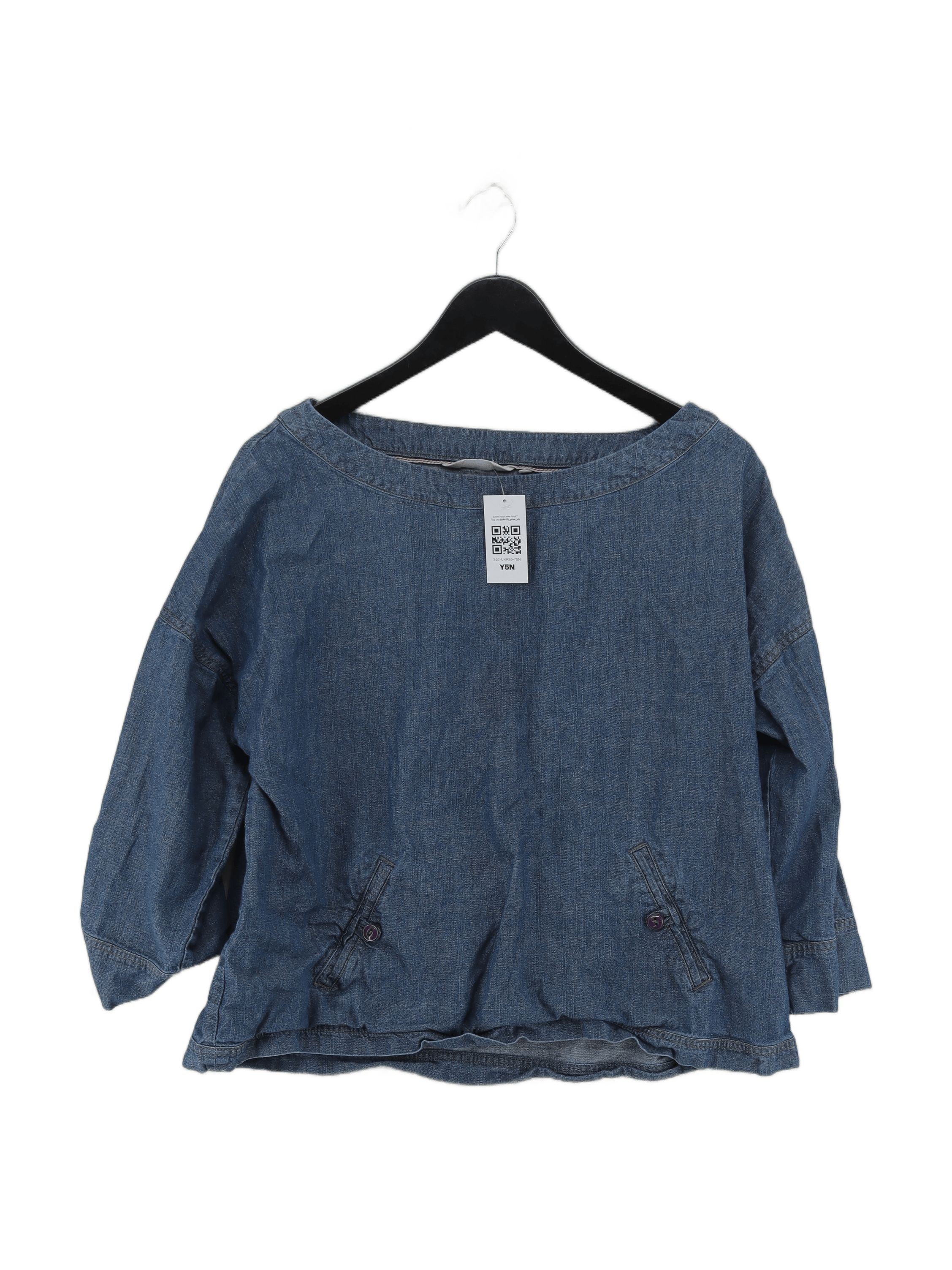 Seasalt Women's Top L Blue 100% Cotton 3/4 Sleeve Round Neck Basic